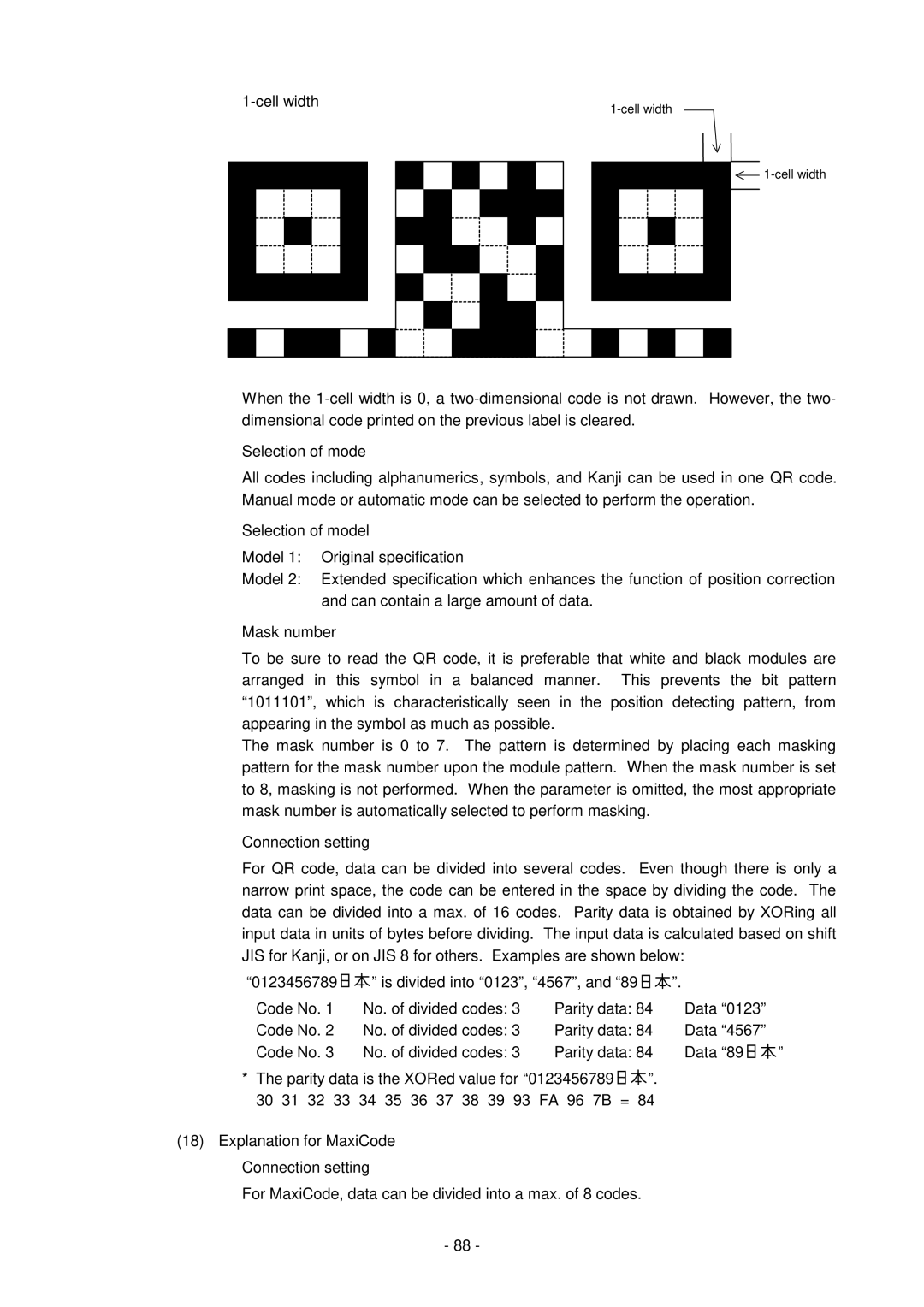 Toshiba B-SV4D-GS, GC10-QM manual D1-cell width, For MaxiCode, data can be divided into a max. of 8 codes 