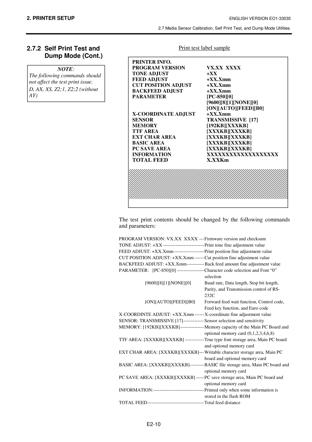 Toshiba B-SV4D-QM owner manual Print test label sample 