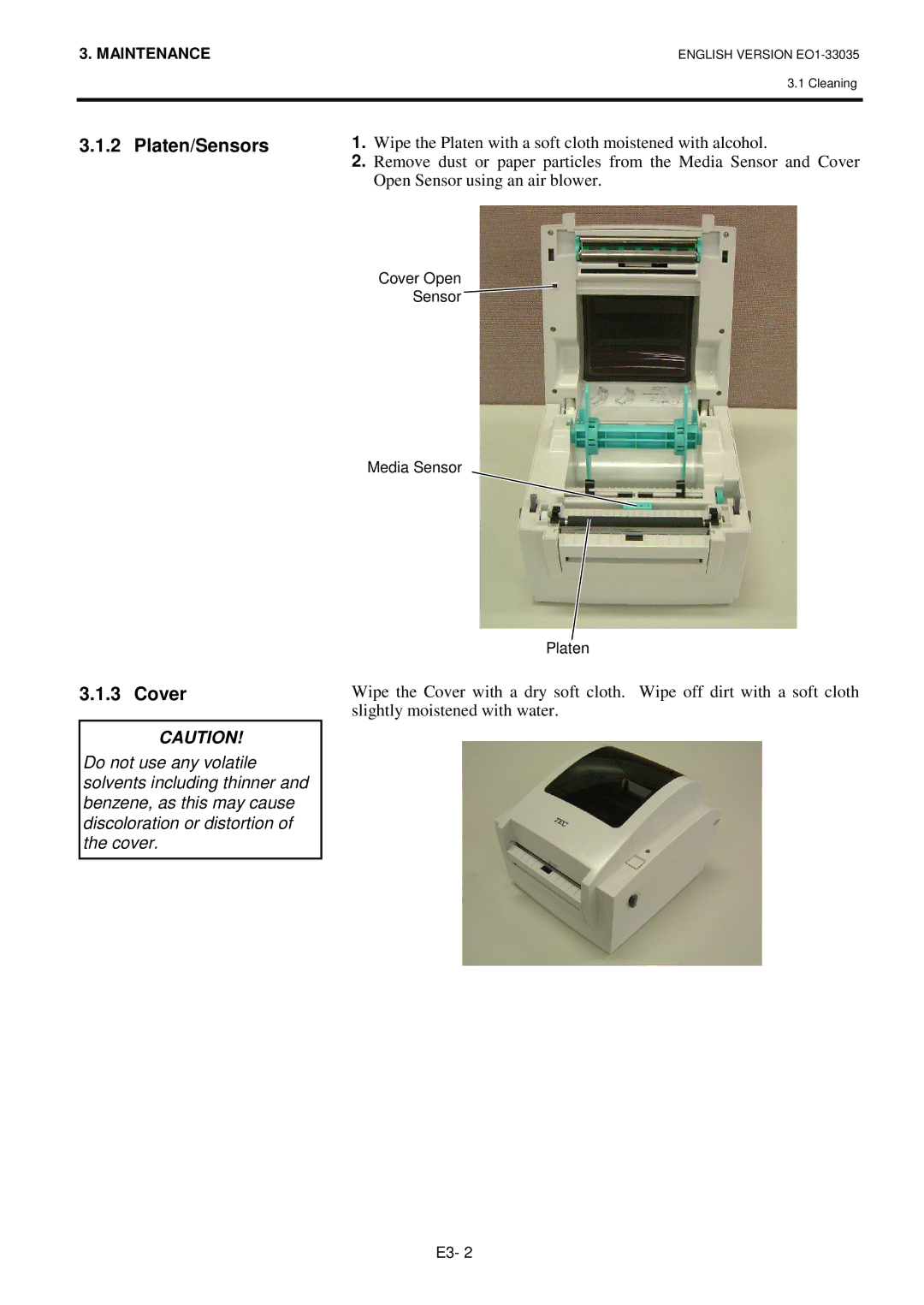 Toshiba B-SV4D-QM owner manual Platen/Sensors, Cover 