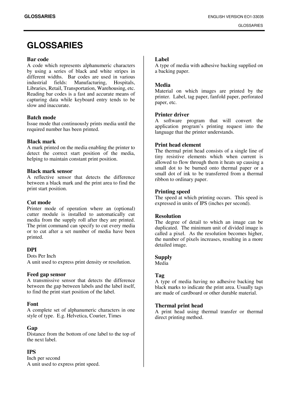 Toshiba B-SV4D-QM owner manual Glossaries, Bar code 