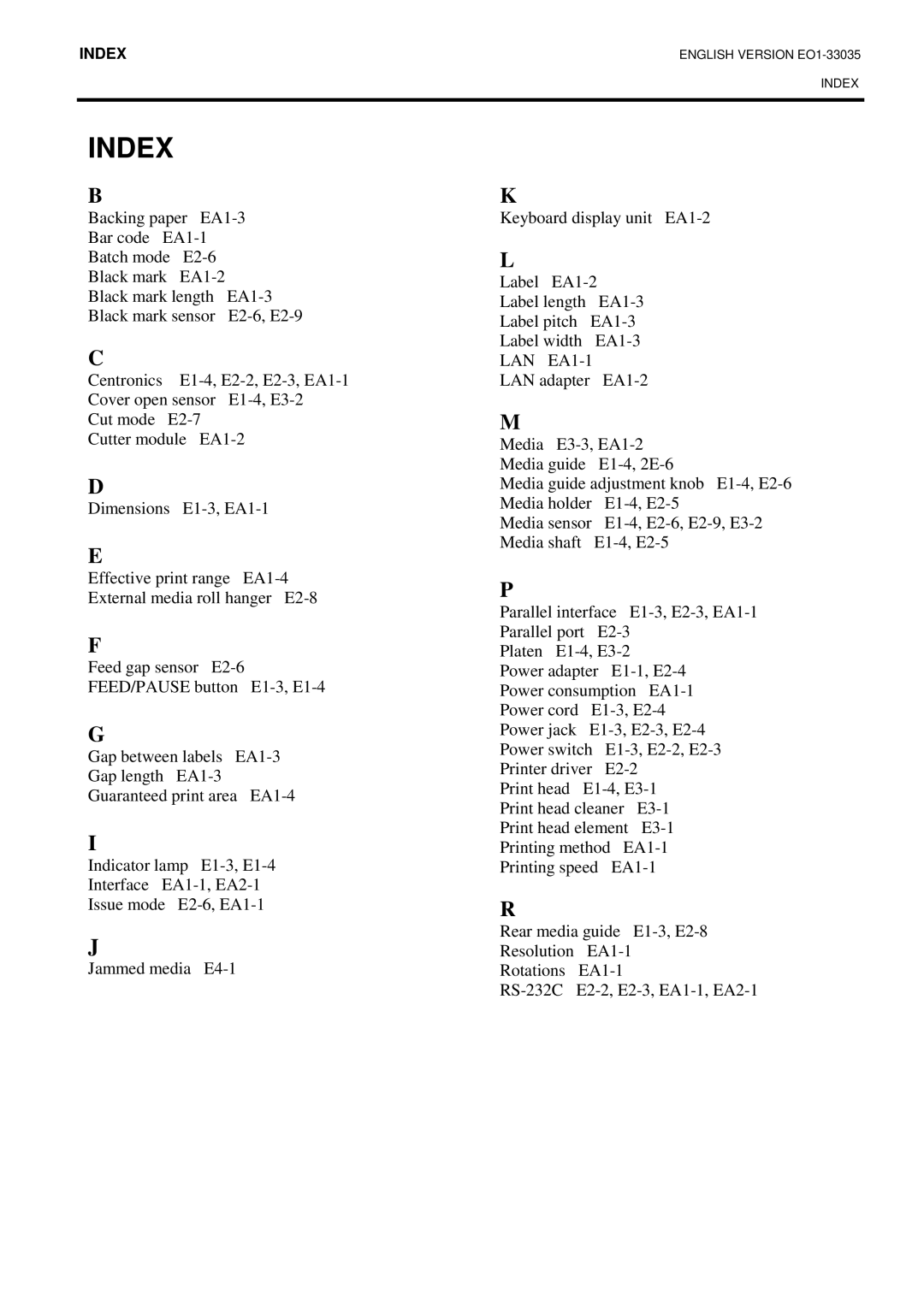 Toshiba B-SV4D-QM owner manual Index, LAN EA1-1 