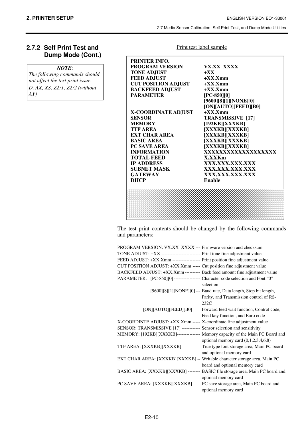 Toshiba B-SV4D owner manual Print test label sample 