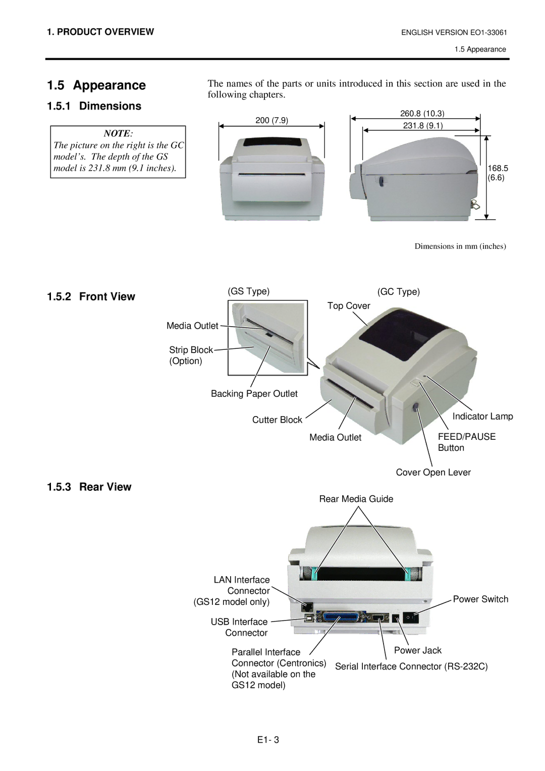 Toshiba B-SV4D owner manual Appearance, Dimensions, Front View Rear View 