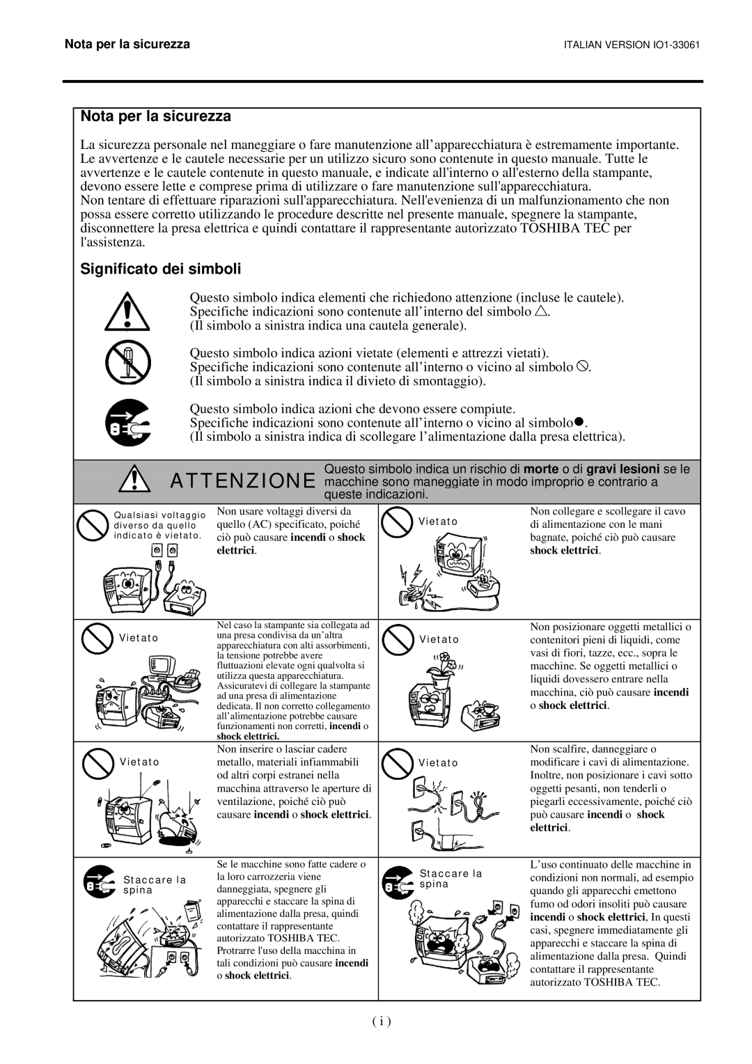 Toshiba B-SV4D manual Nota per la sicurezza, Significato dei simboli 