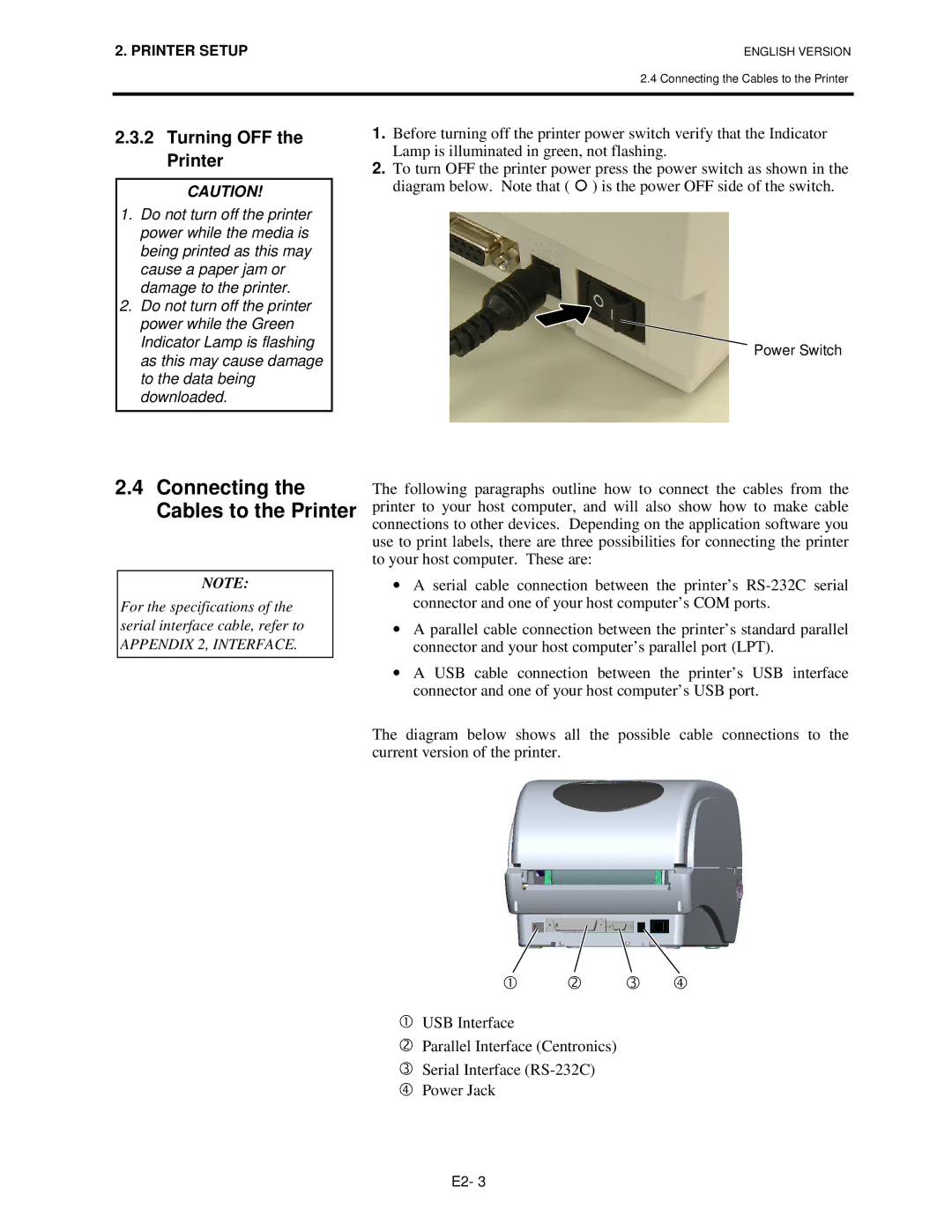 Toshiba B-SV4T-GS10-QM owner manual Connecting the Cables to the Printer, Turning OFF the Printer 