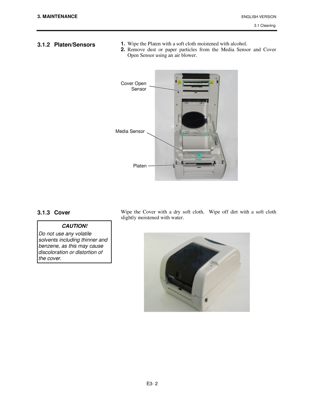 Toshiba B-SV4T-GS10-QM owner manual Platen/Sensors, Cover 