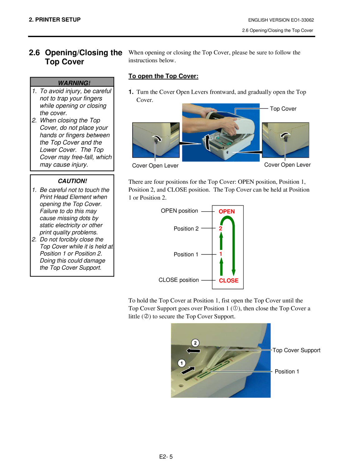 Toshiba B-SV4T owner manual Opening/Closing the Top Cover, To open the Top Cover 