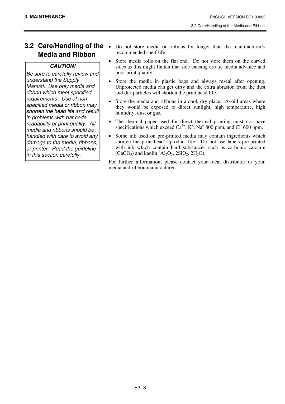 Toshiba B-SV4T owner manual Care/Handling of the Media and Ribbon 