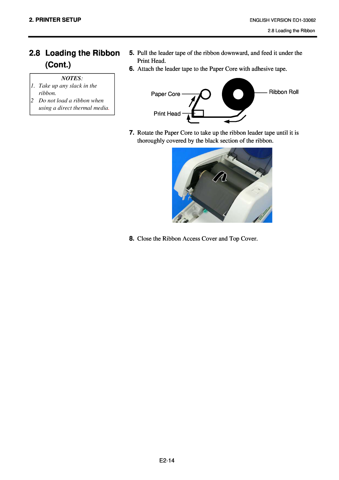 Toshiba B-SV4T owner manual Loading the Ribbon Cont 