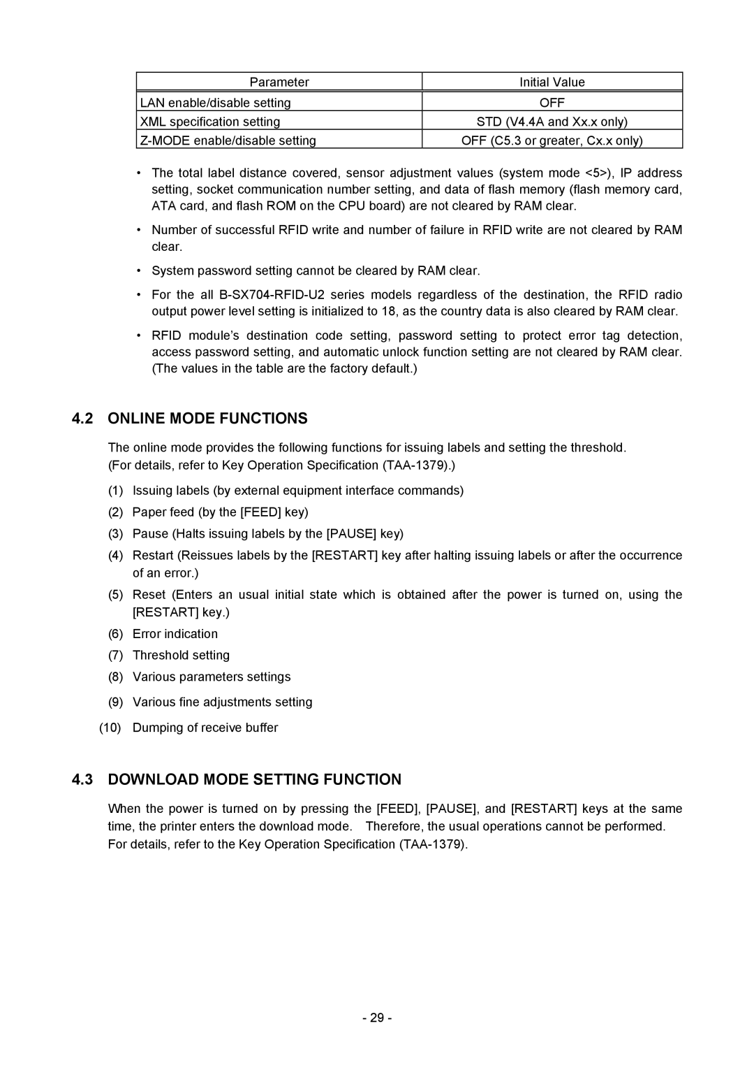 Toshiba B-SX4T-GS20-QM-R manual Online Mode Functions, Download Mode Setting Function 