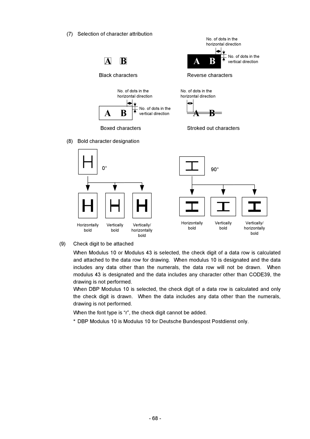 Toshiba B-SX4T-GS20-QM-R manual Selection of character attribution, Black characters Reverse characters 