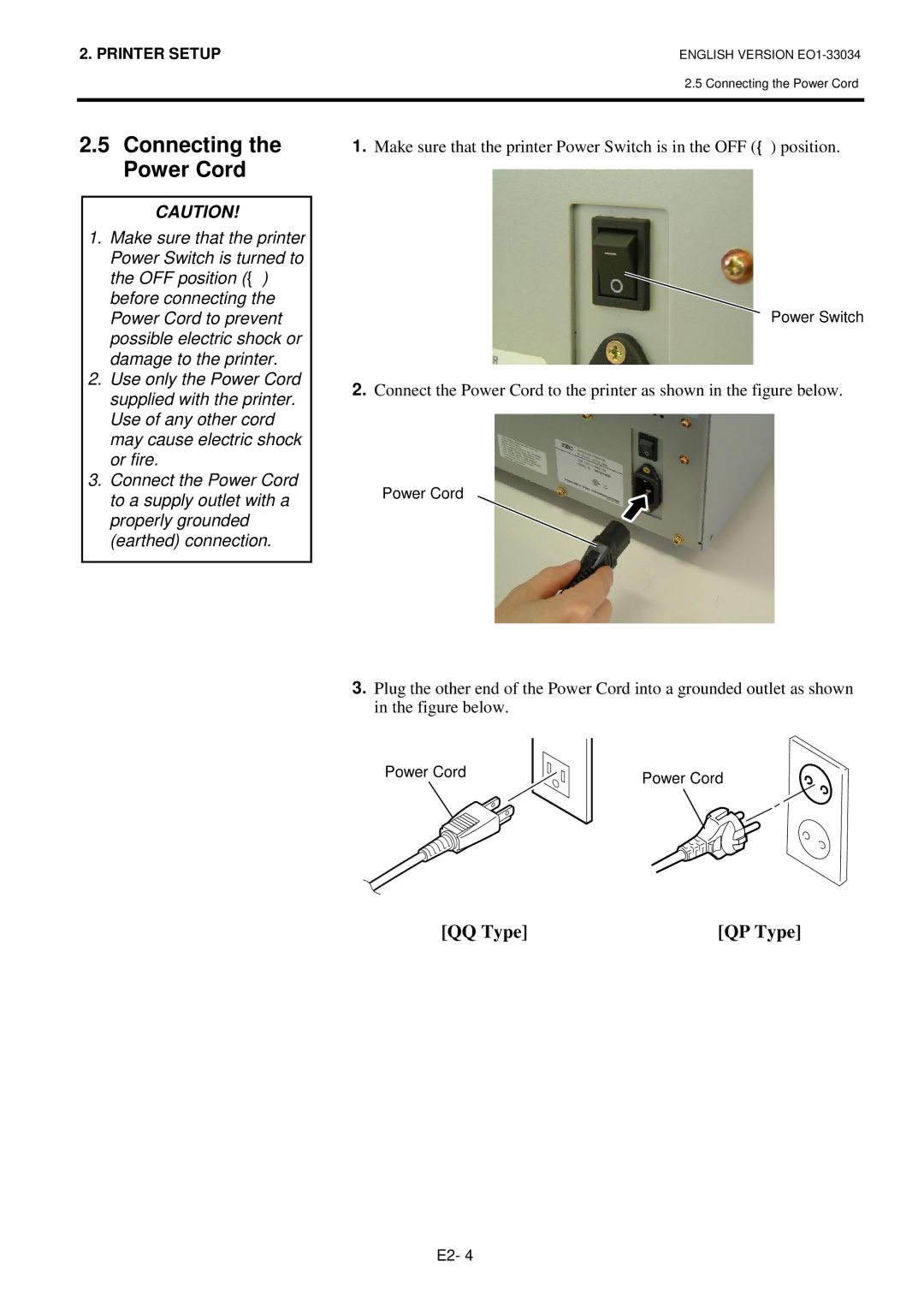 Toshiba B-SX4T-QP manual Connecting the Power Cord 