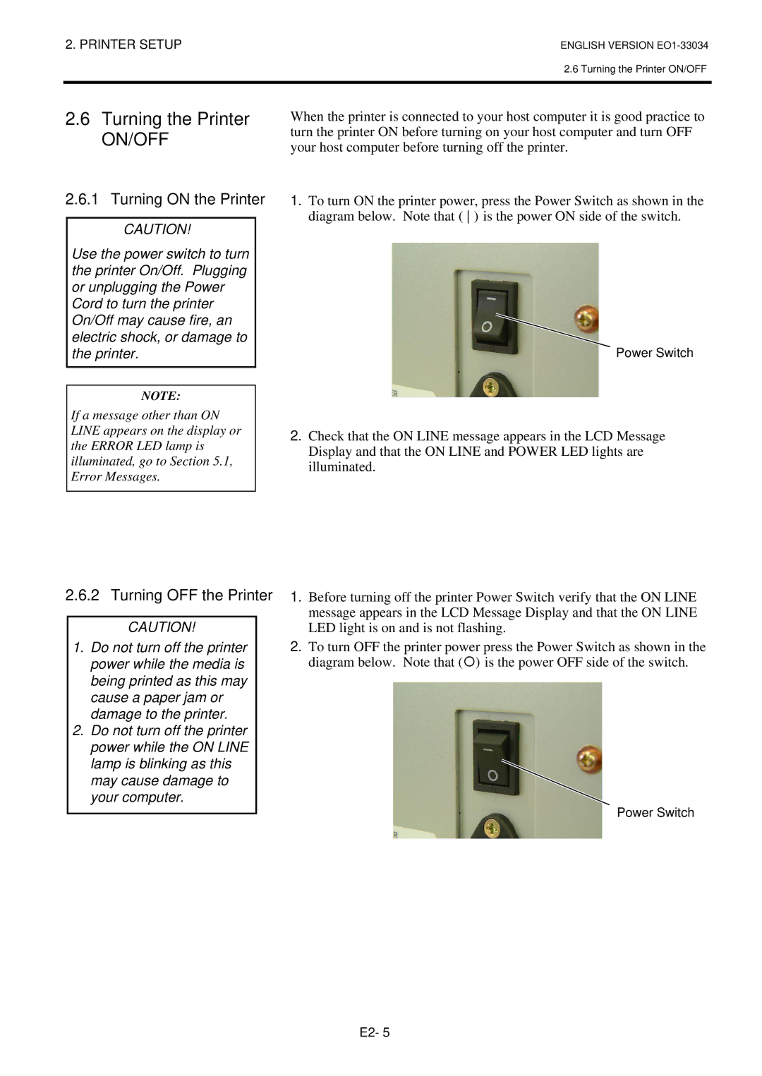 Toshiba B-SX4T-QP manual Turning the Printer, Turning on the Printer, Turning OFF the Printer 