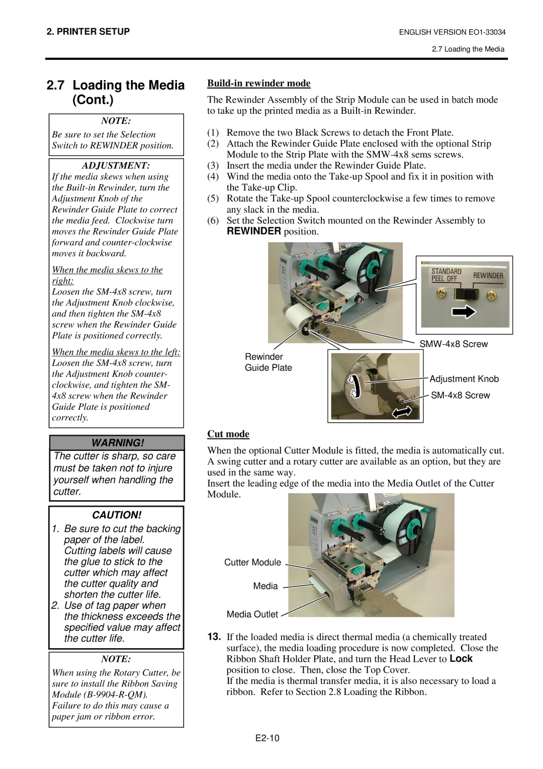 Toshiba B-SX4T-QP manual Build-in rewinder mode, Cut mode 