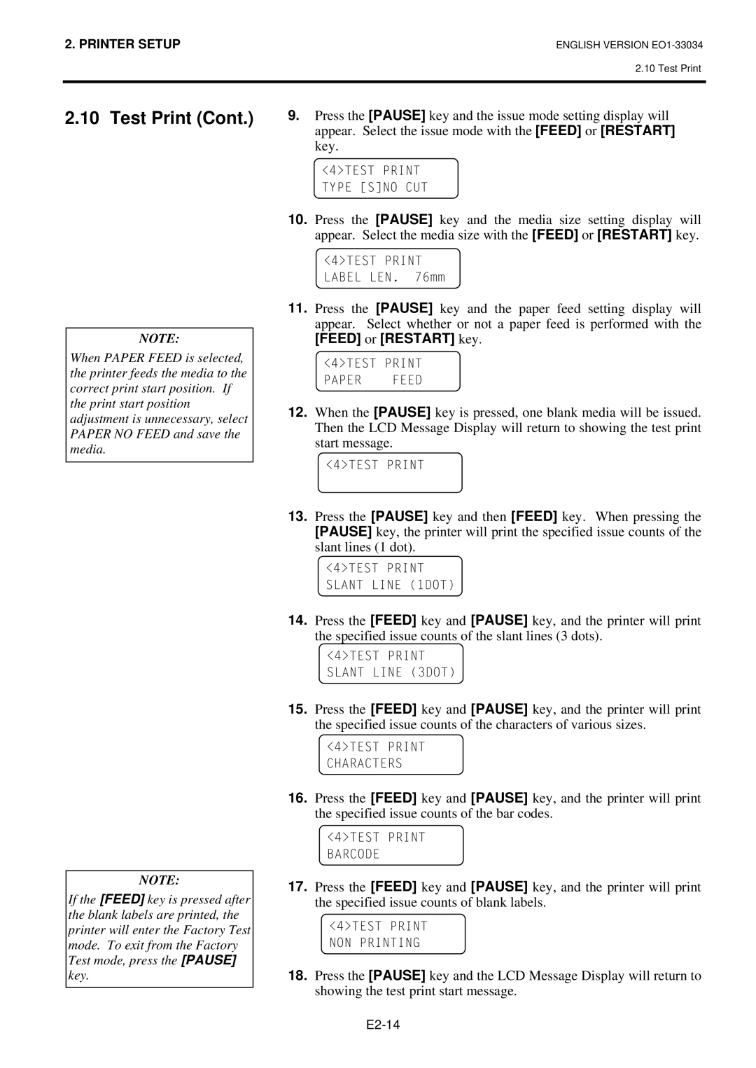 Toshiba B-SX4T-QP manual Feed or Restart key 