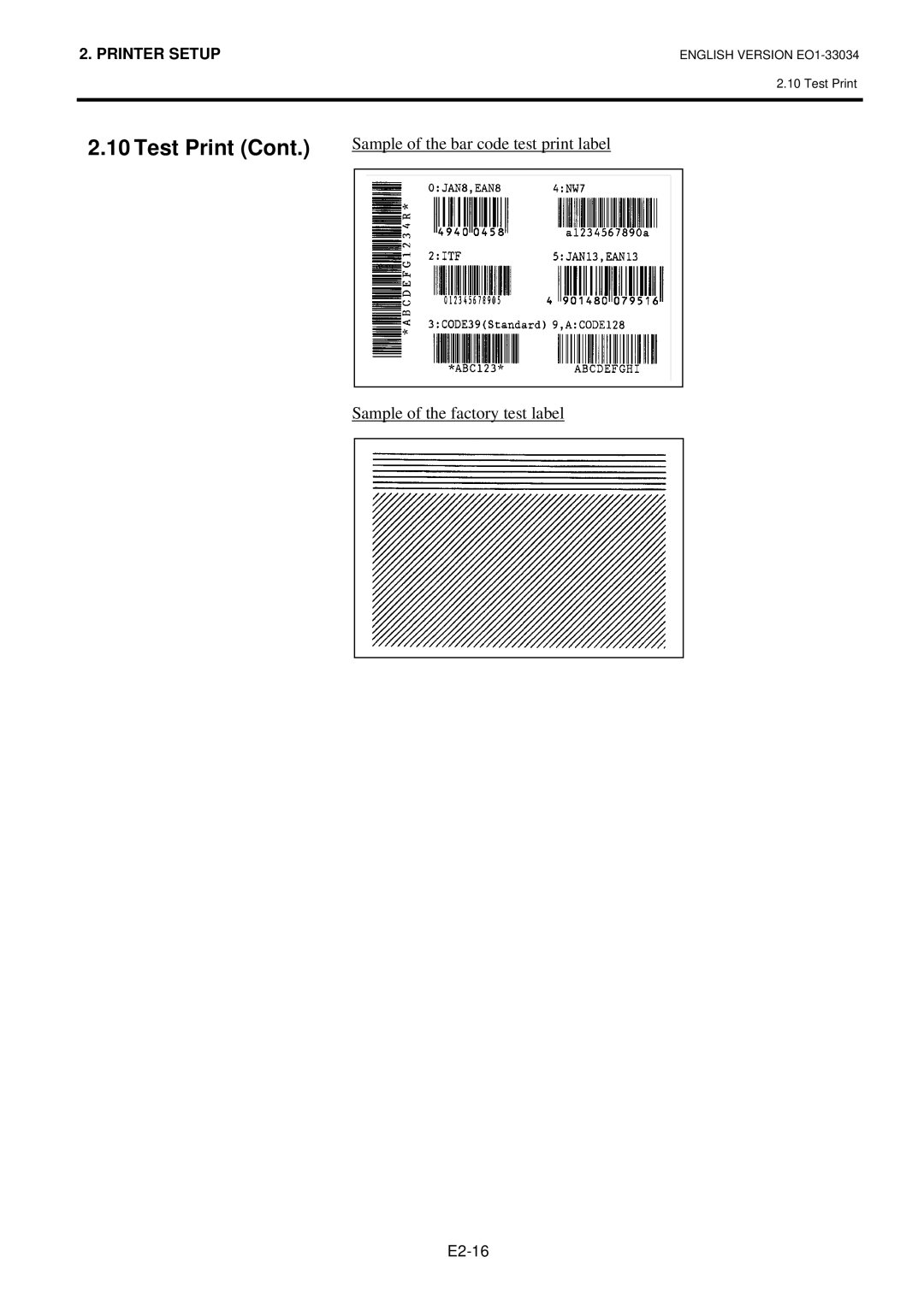 Toshiba B-SX4T-QP manual Sample of the bar code test print label 