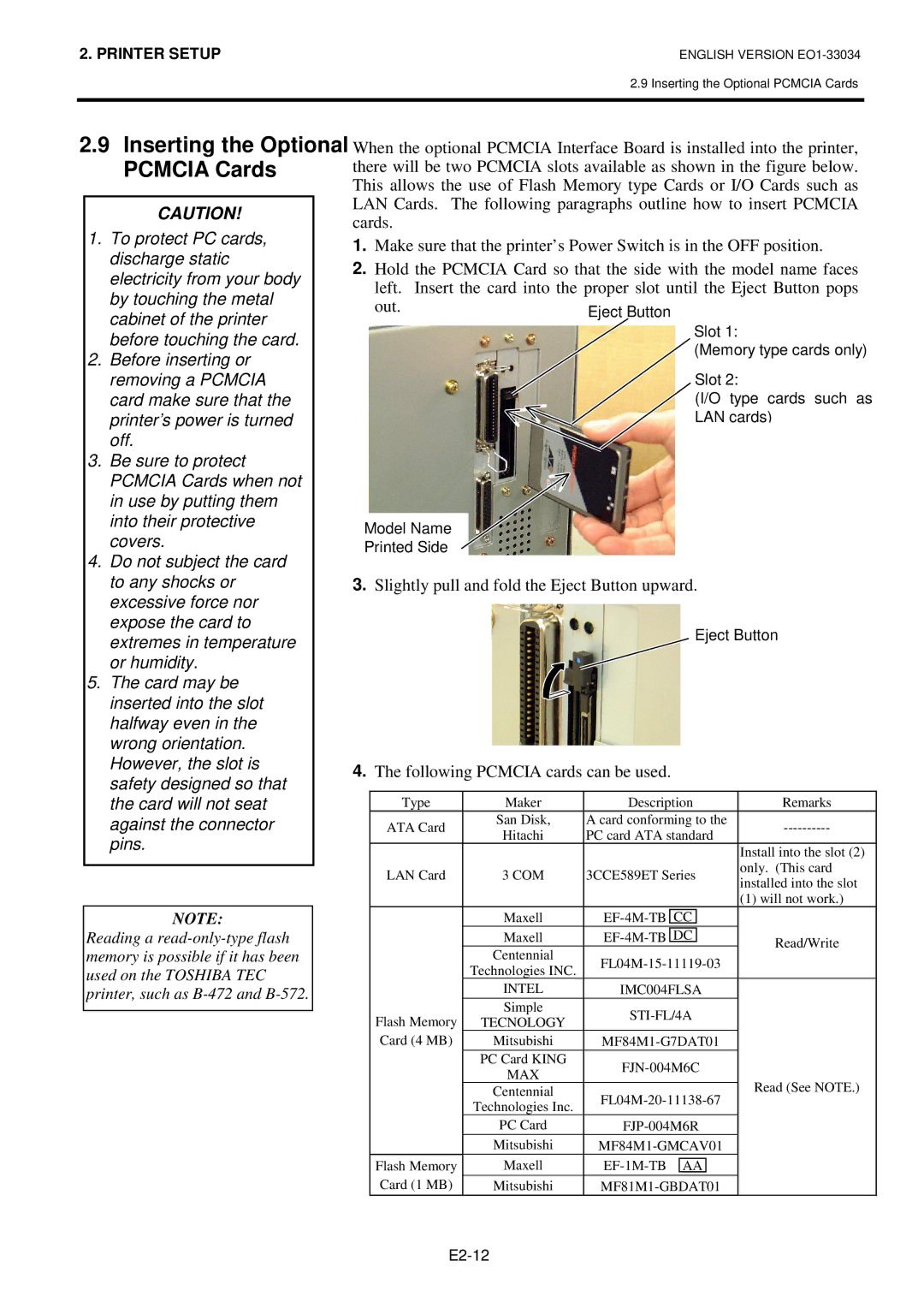 Toshiba B-SX4T-QQ owner manual Pcmcia Cards 