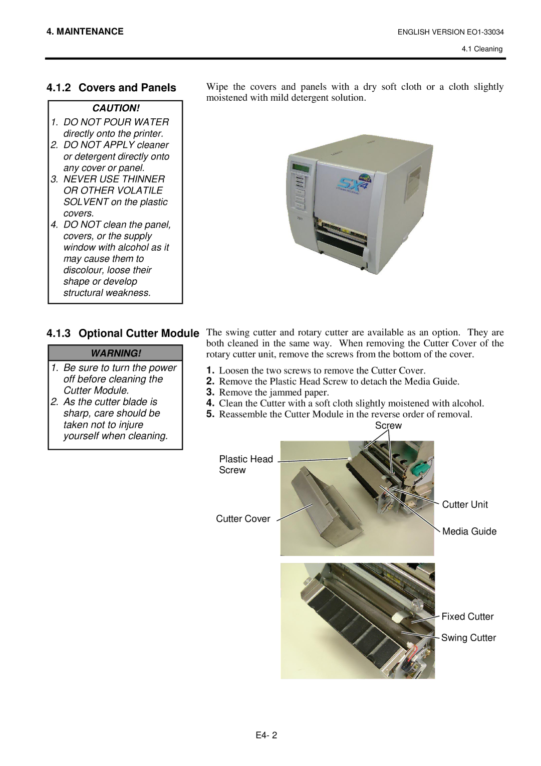 Toshiba B-SX4T-QQ owner manual Covers and Panels, Optional Cutter Module 