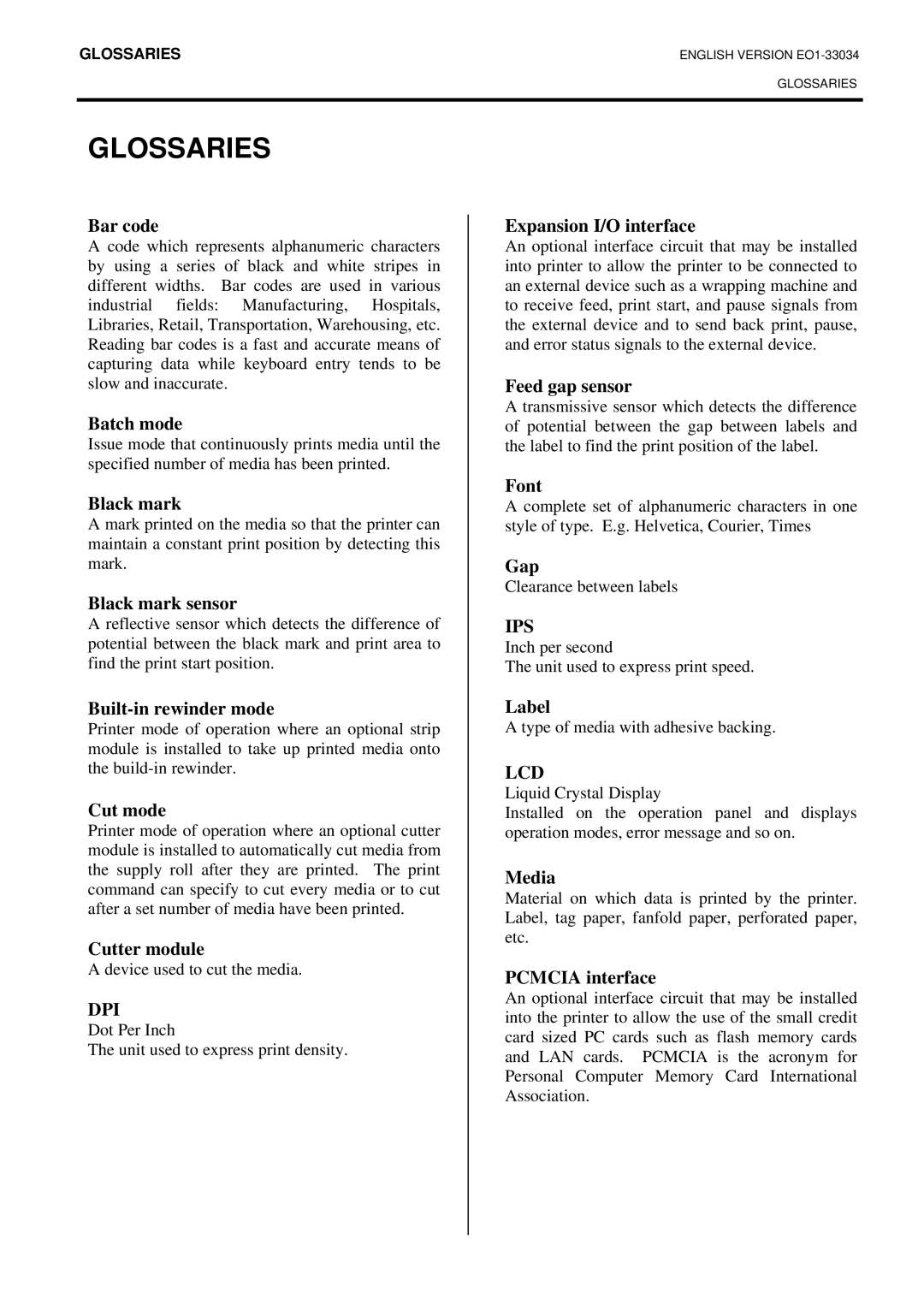 Toshiba B-SX4T-QQ owner manual Glossaries, Bar code 