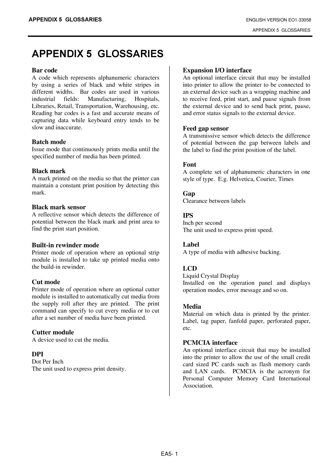 Toshiba B-SX4T owner manual Appendix 5 Glossaries 