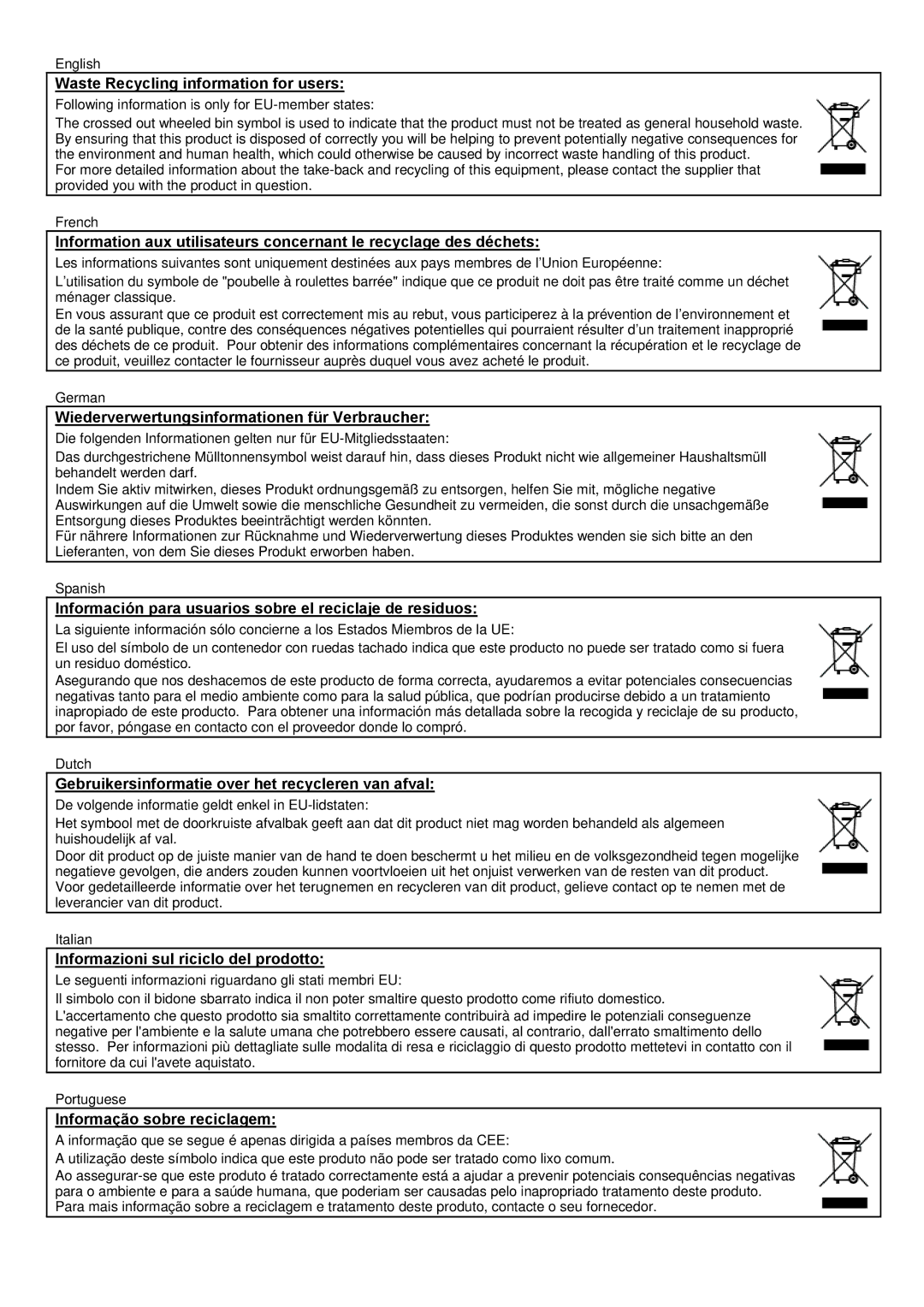 Toshiba B-SX4T owner manual Waste Recycling information for users 