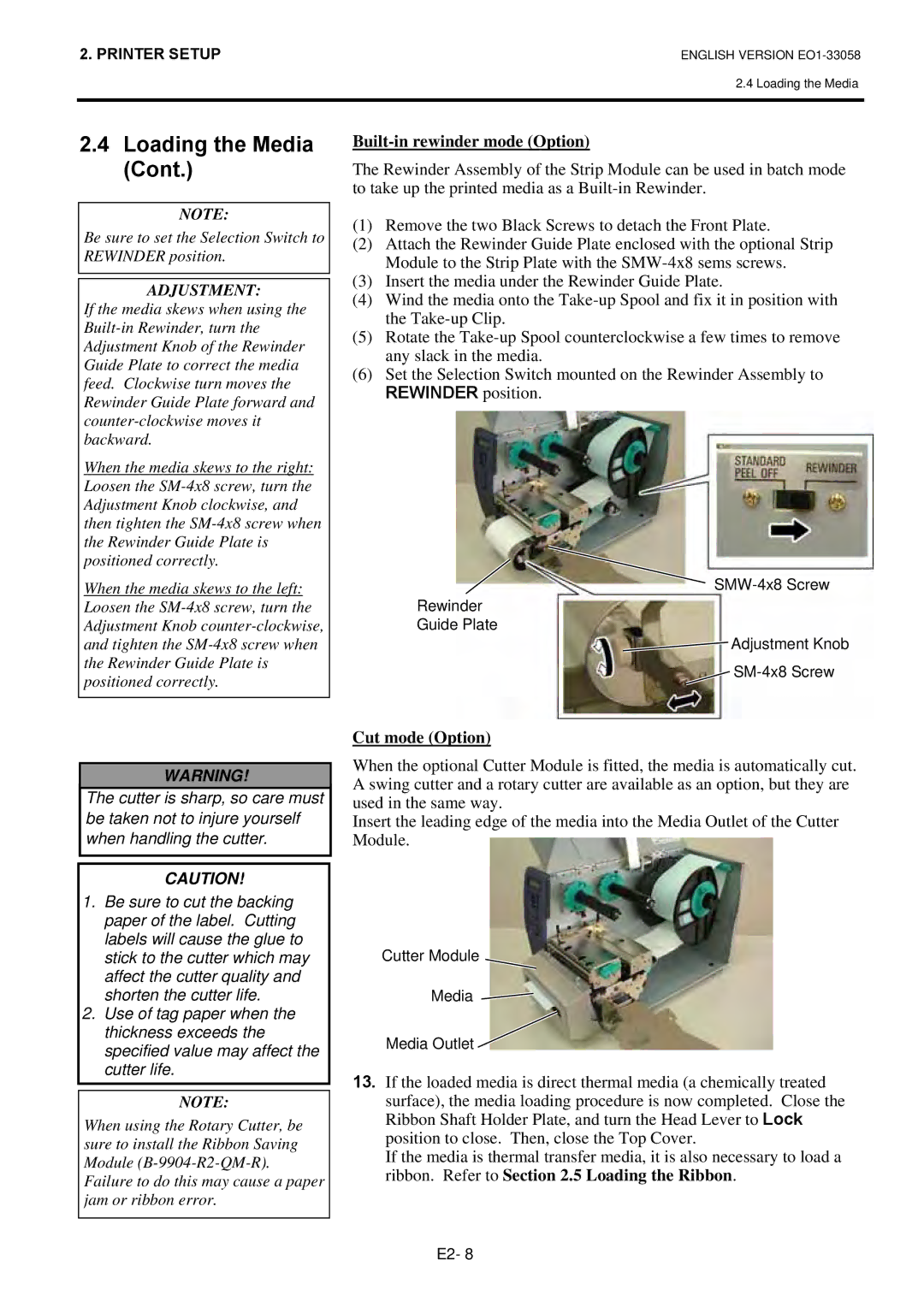 Toshiba B-SX4T owner manual Built-in rewinder mode Option, Cut mode Option 