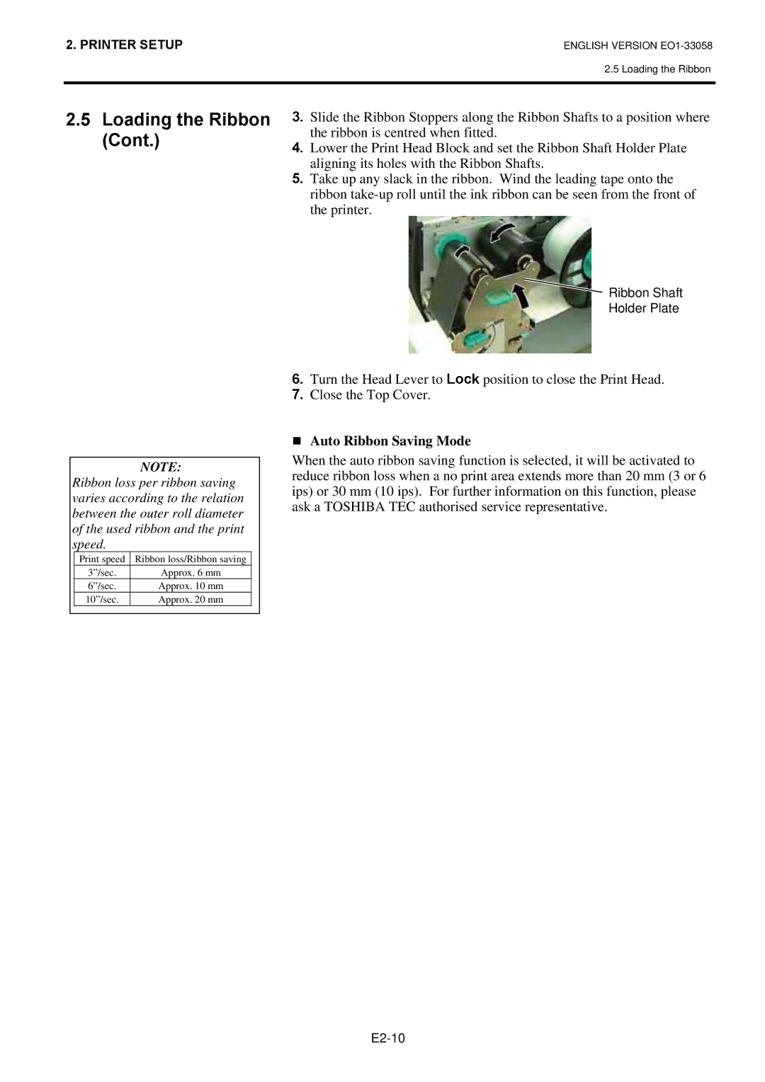 Toshiba B-SX4T owner manual Auto Ribbon Saving Mode 