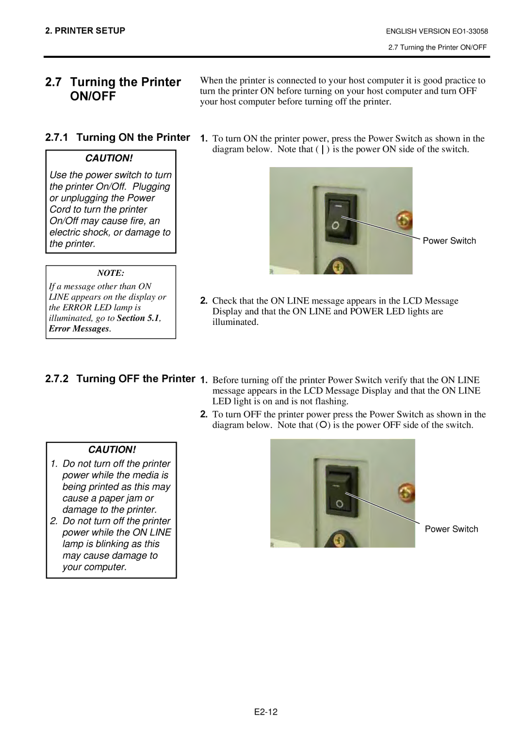 Toshiba B-SX4T owner manual Turning the Printer, Turning on the Printer 