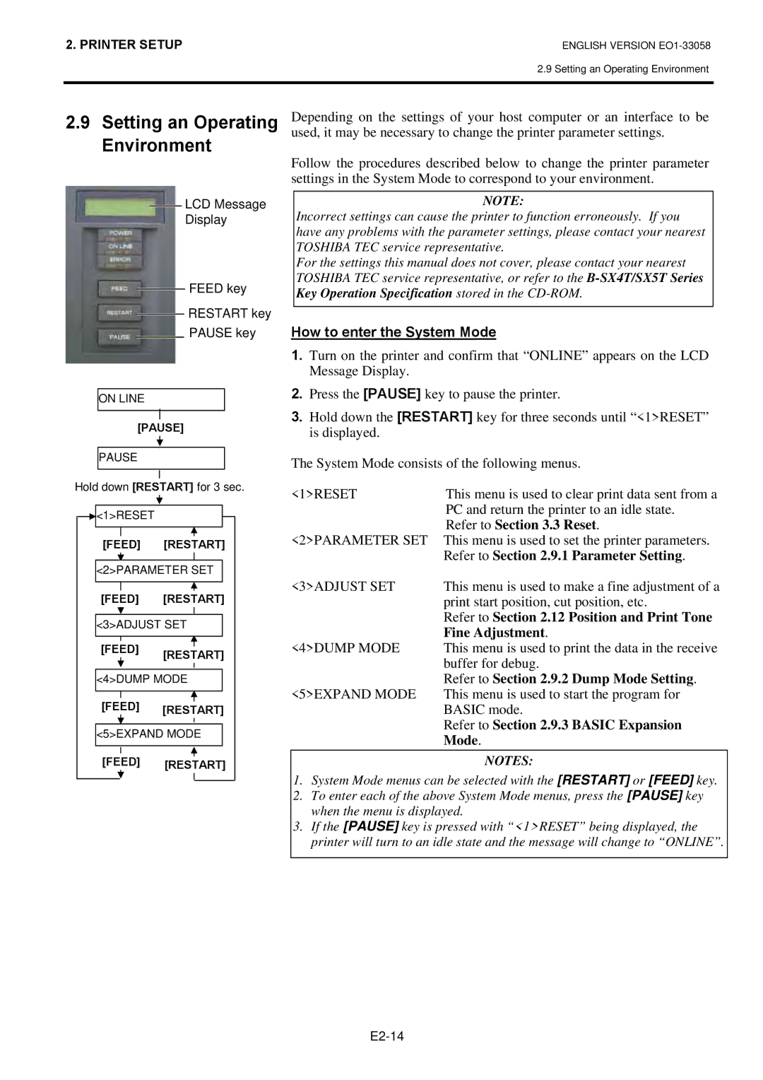 Toshiba B-SX4T owner manual How to enter the System Mode 