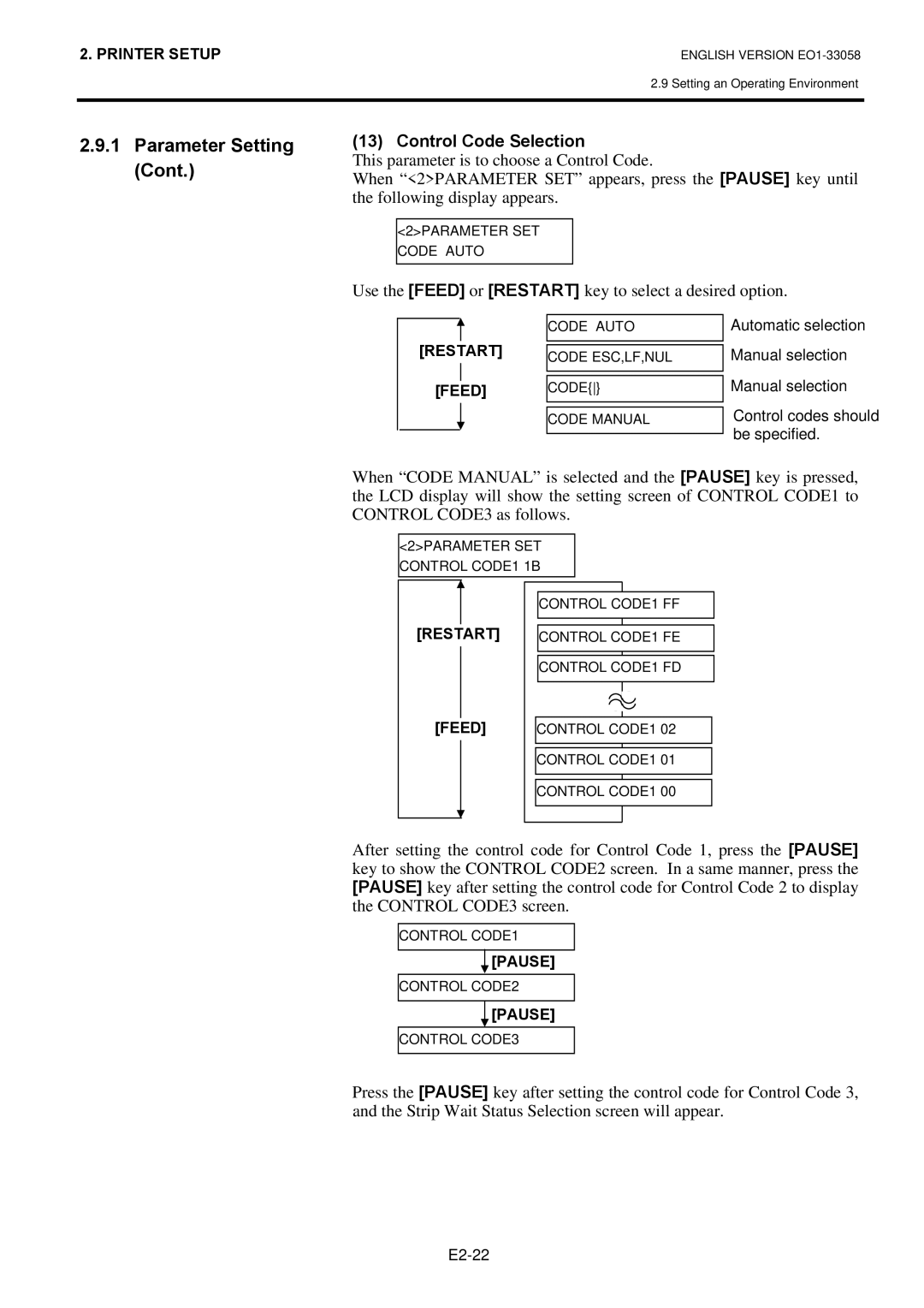 Toshiba B-SX4T owner manual Control Code Selection 