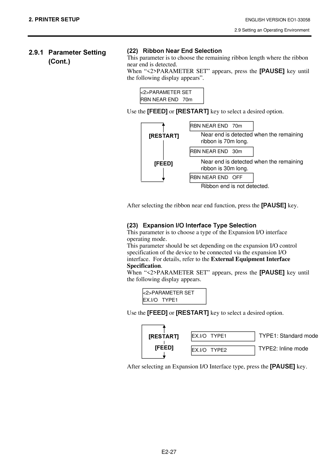 Toshiba B-SX4T owner manual Ribbon Near End Selection, Expansion I/O Interface Type Selection 