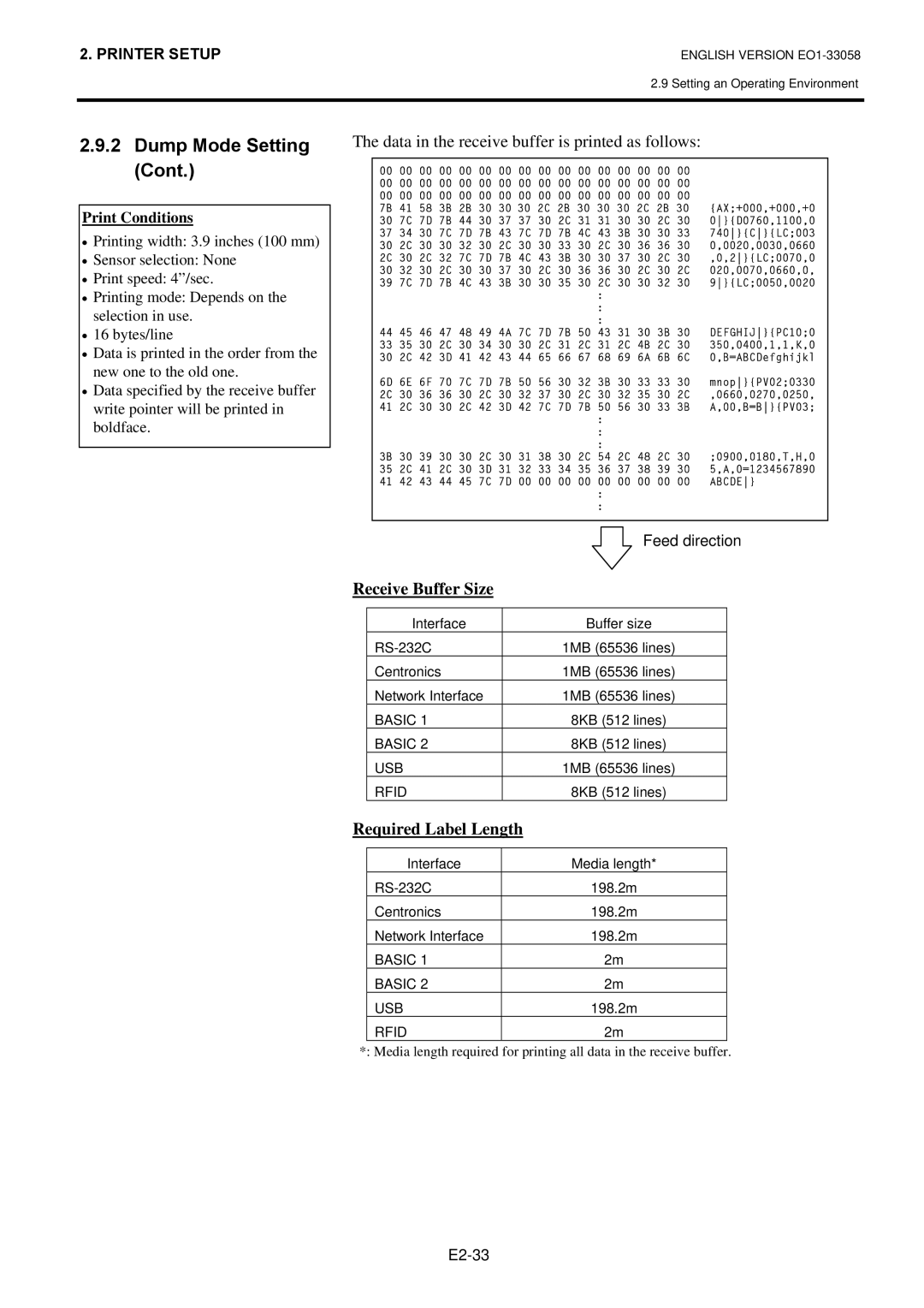 Toshiba B-SX4T owner manual Data in the receive buffer is printed as follows, Receive Buffer Size, Required Label Length 