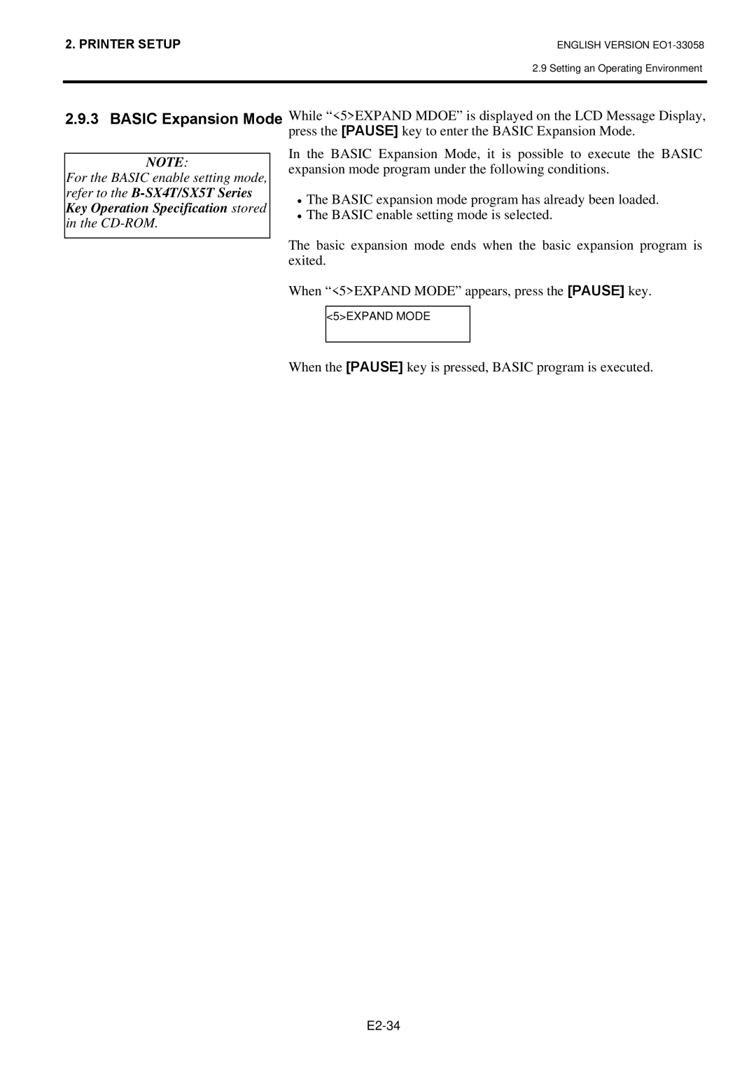 Toshiba B-SX4T owner manual When the Pause key is pressed, Basic program is executed 