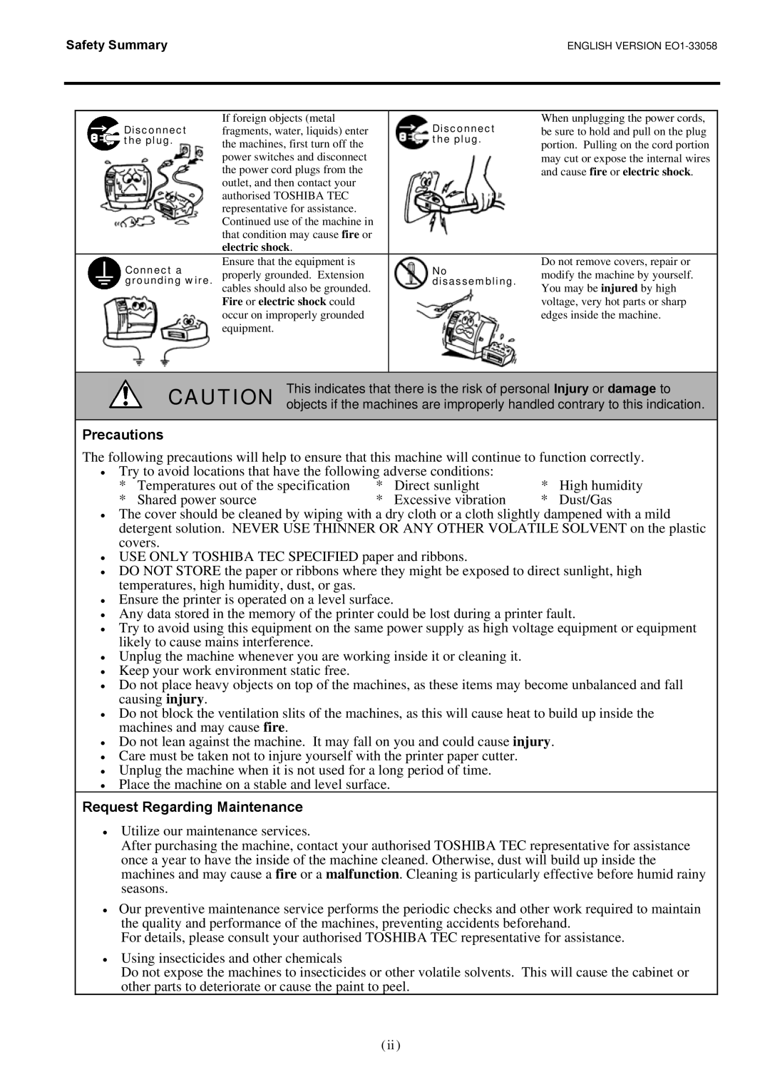 Toshiba B-SX4T owner manual Precautions, Request Regarding Maintenance 