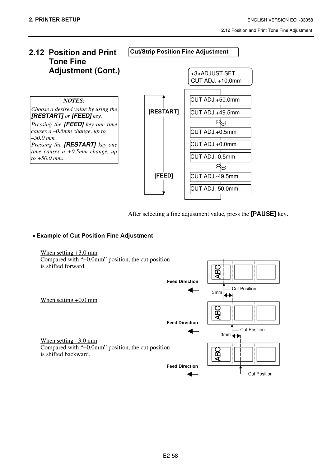 Toshiba B-SX4T owner manual Example of Cut Position Fine Adjustment 