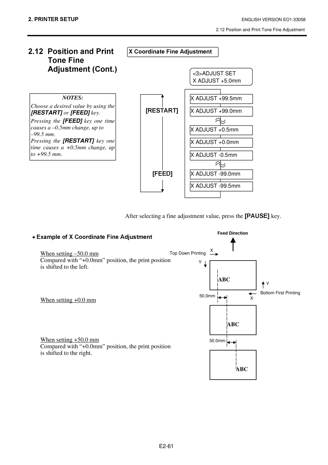 Toshiba B-SX4T owner manual When setting -50.0 mm, When setting +50.0 mm 