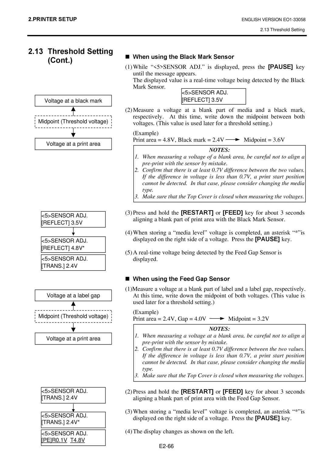 Toshiba B-SX4T owner manual „ When using the Black Mark Sensor, „ When using the Feed Gap Sensor 