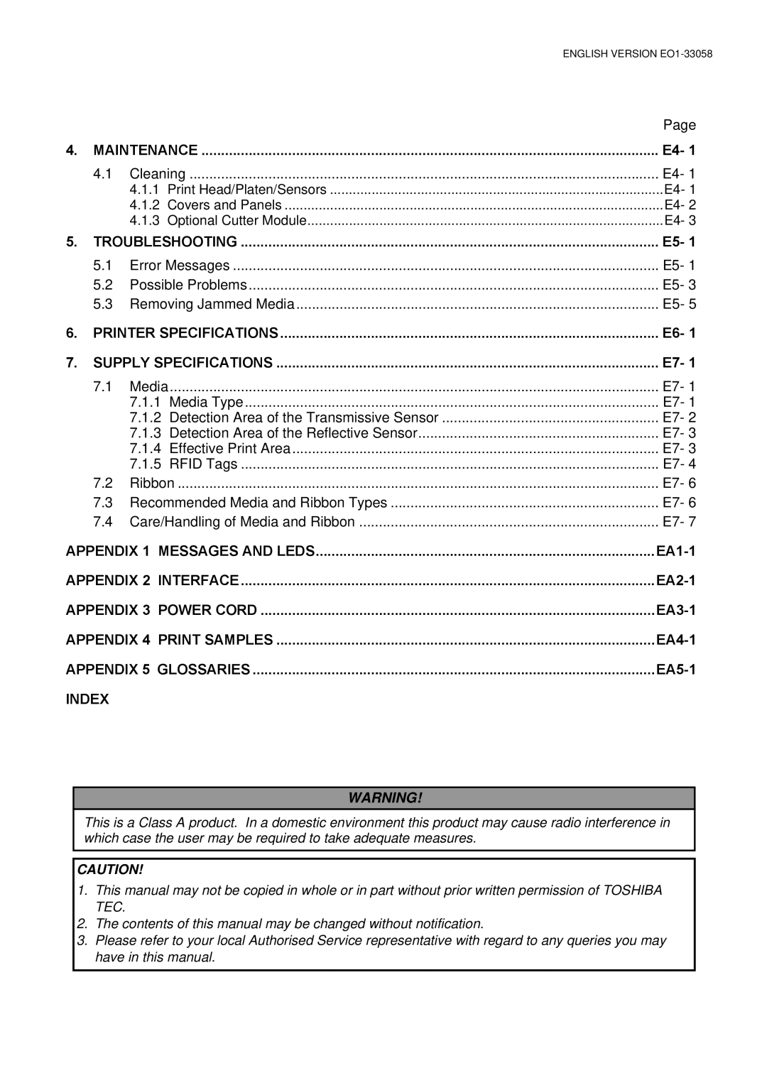 Toshiba B-SX4T owner manual EA1-1, EA2-1, EA3-1, EA4-1, EA5-1 