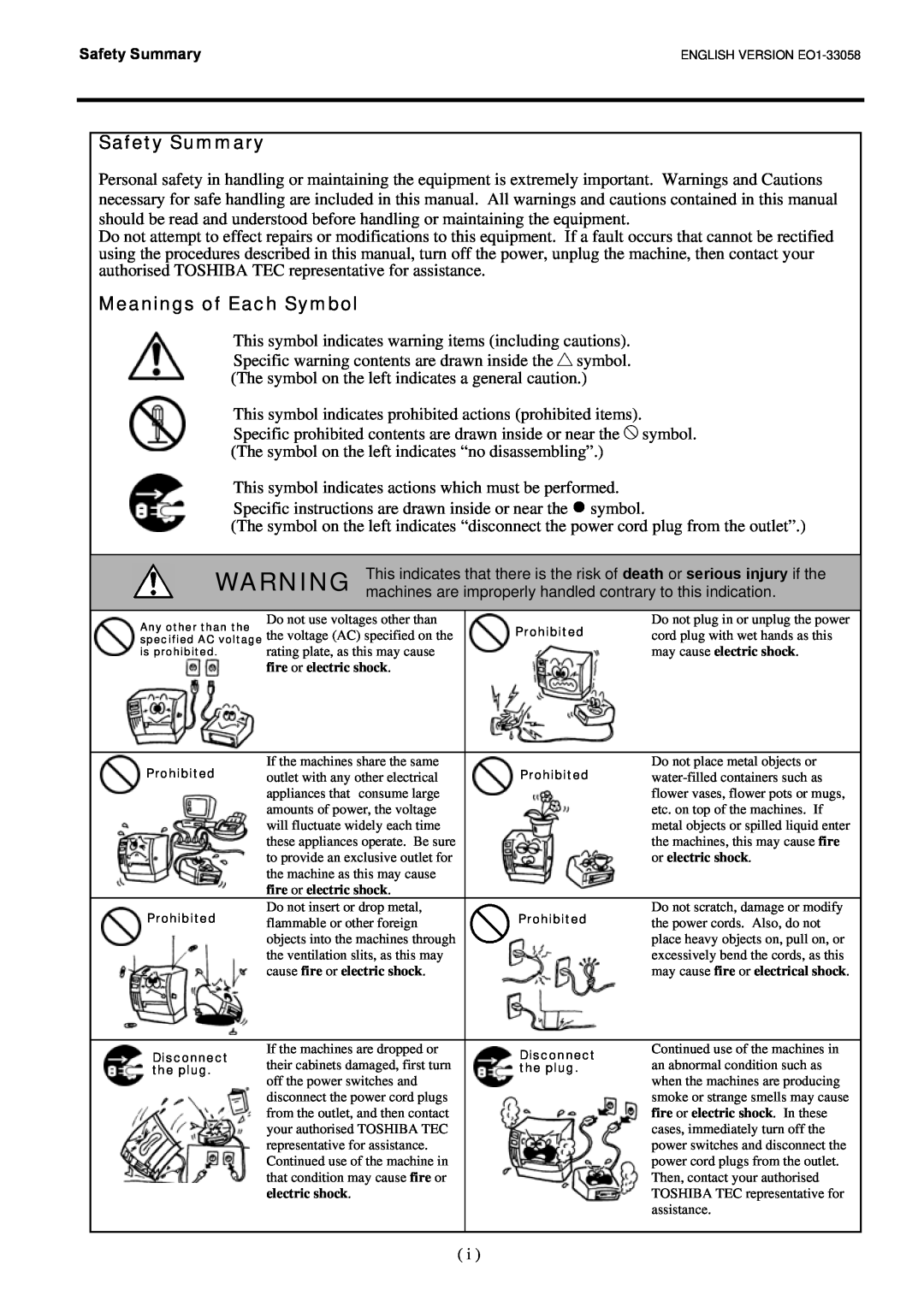 Toshiba B-SX4T owner manual Safety Summary, Meanings of Each Symbol 