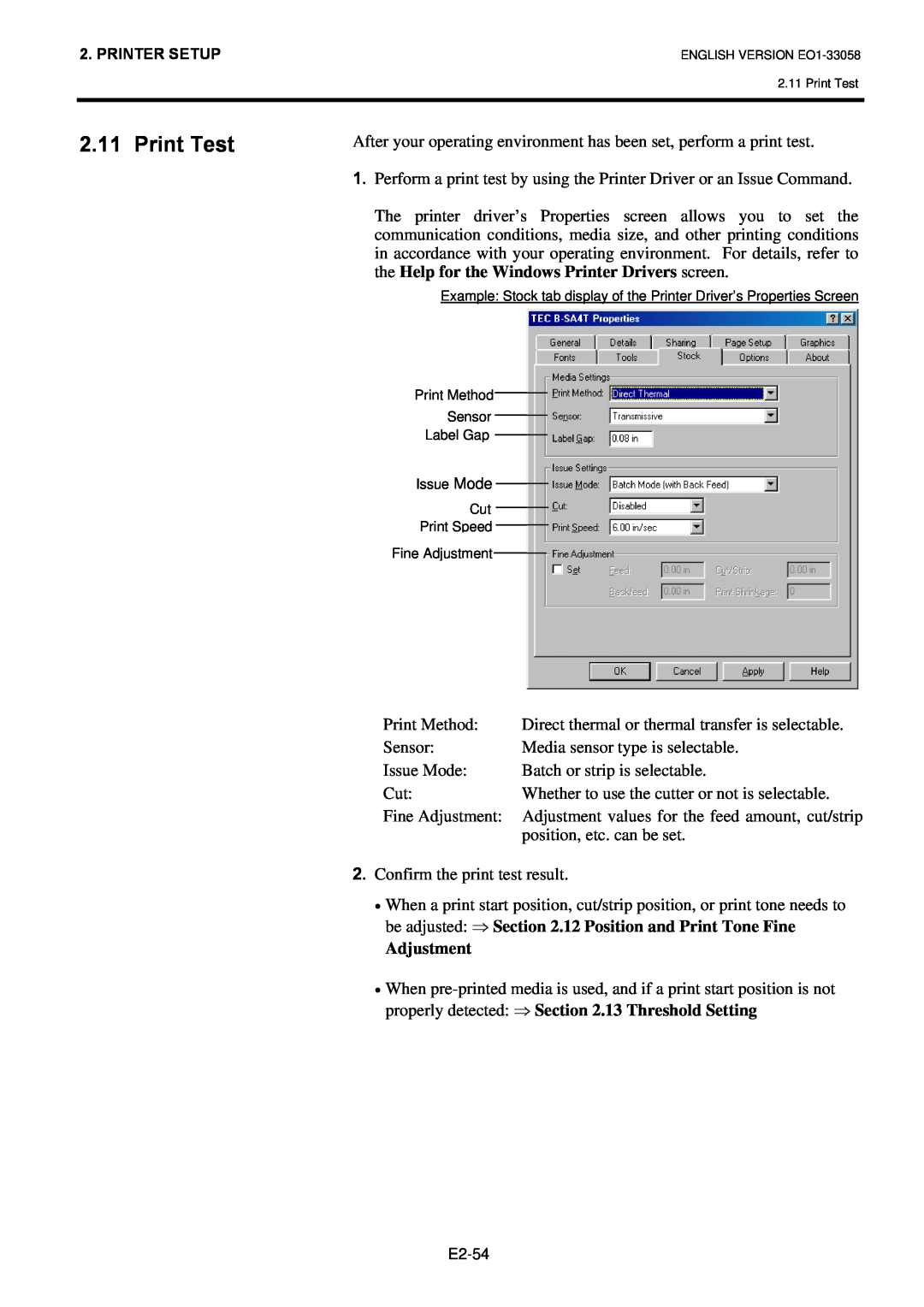 Toshiba B-SX4T owner manual Print Test, Adjustment 