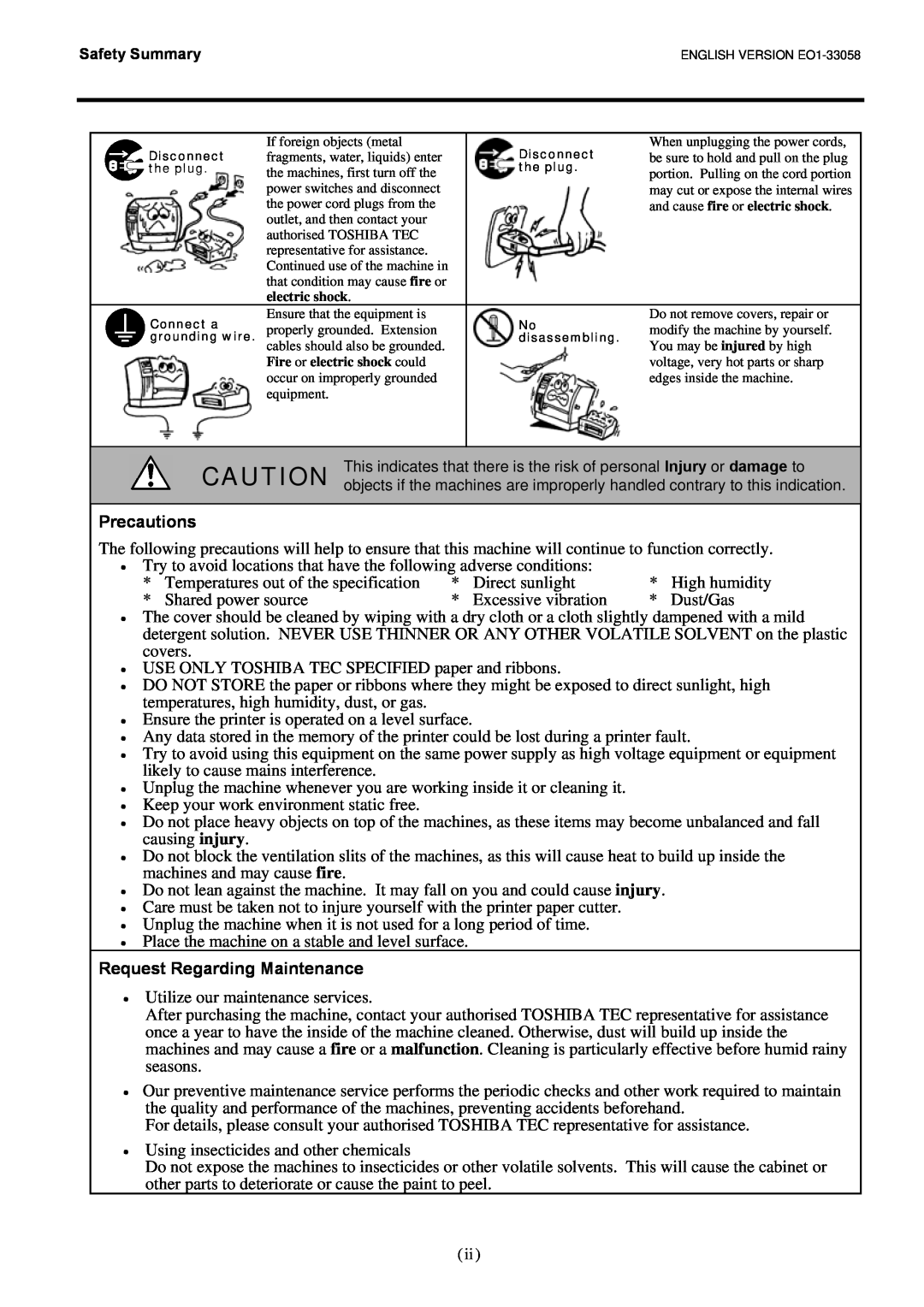 Toshiba B-SX4T owner manual Precautions, Request Regarding Maintenance 