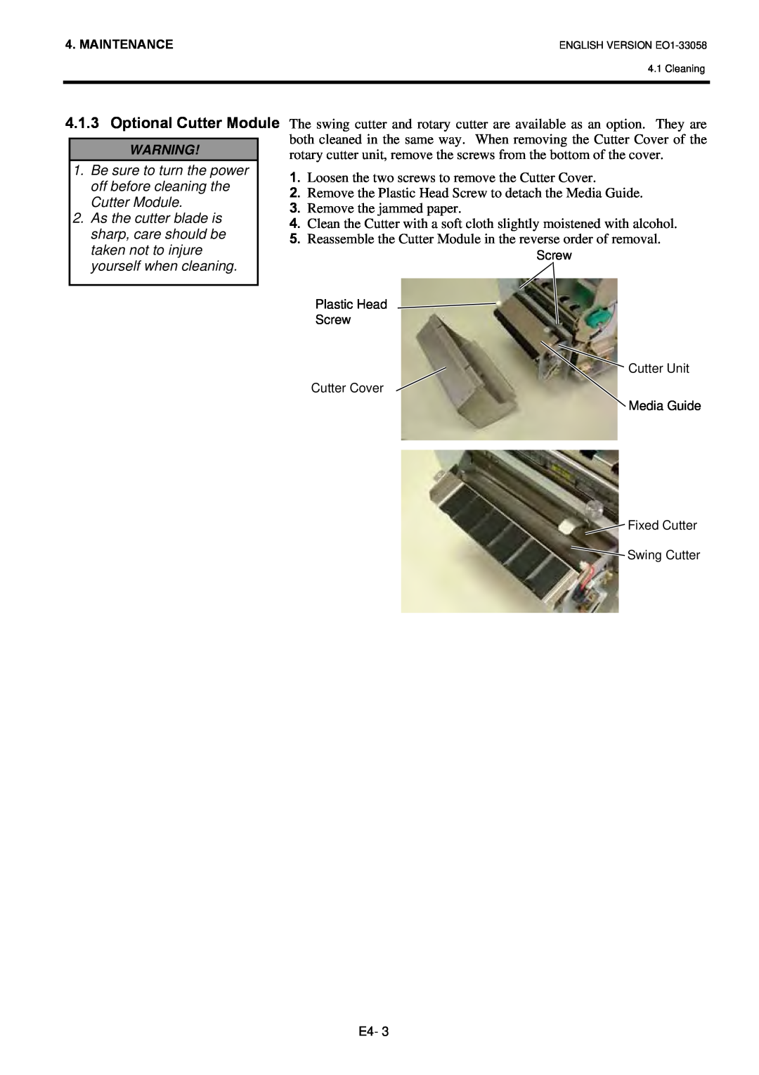 Toshiba B-SX4T owner manual Optional Cutter Module 