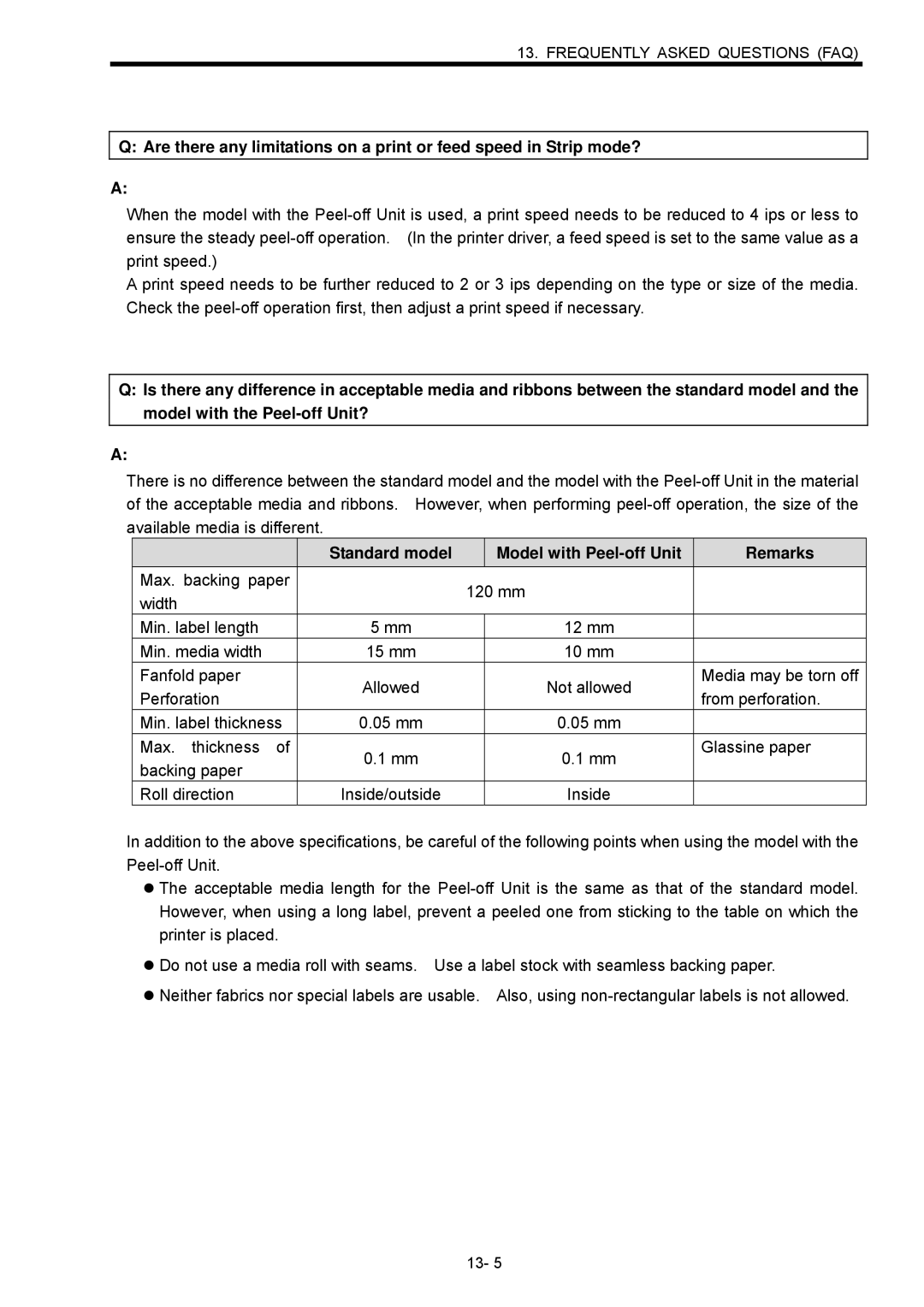 Toshiba B-SX600 manual Standard model, Remarks 