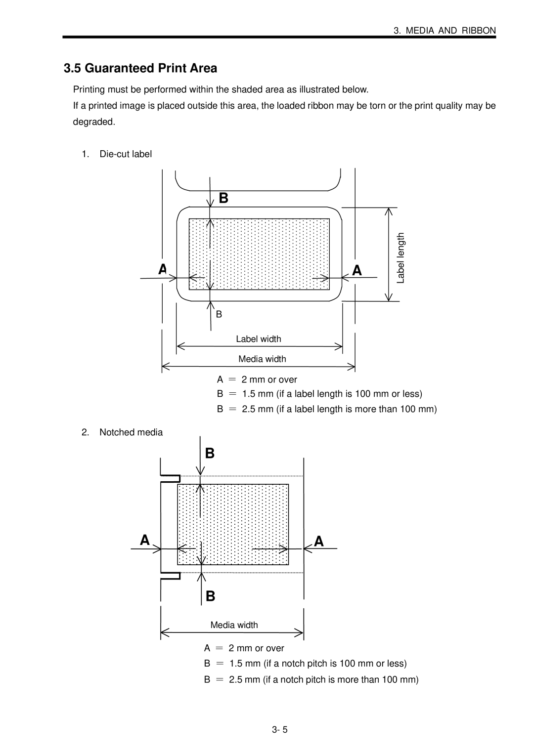 Toshiba B-SX600 manual Guaranteed Print Area 