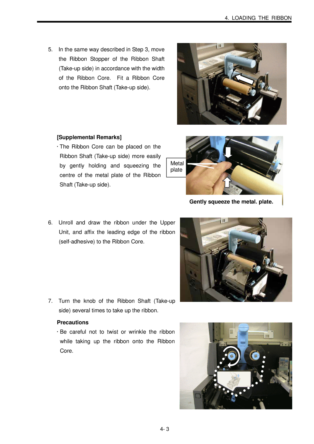 Toshiba B-SX600 manual Gently squeeze the metal. plate, Precautions 