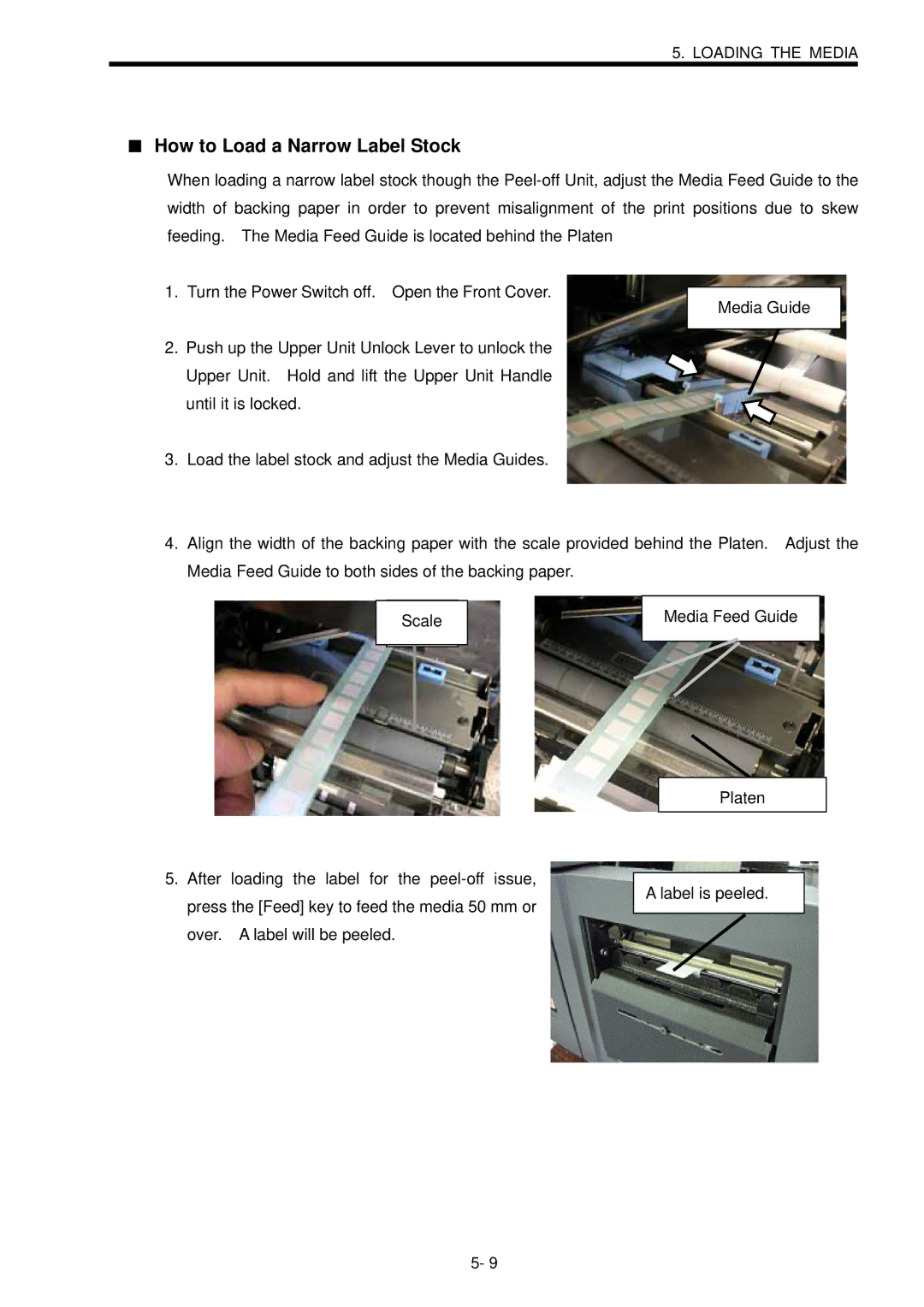 Toshiba B-SX600 manual How to Load a Narrow Label Stock 