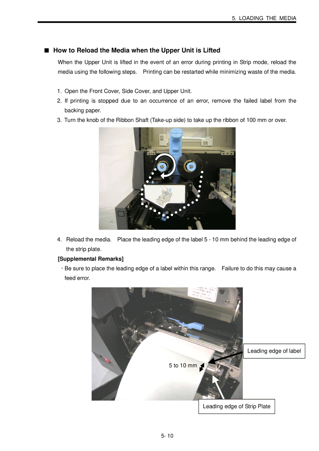 Toshiba B-SX600 manual How to Reload the Media when the Upper Unit is Lifted, Supplemental Remarks 