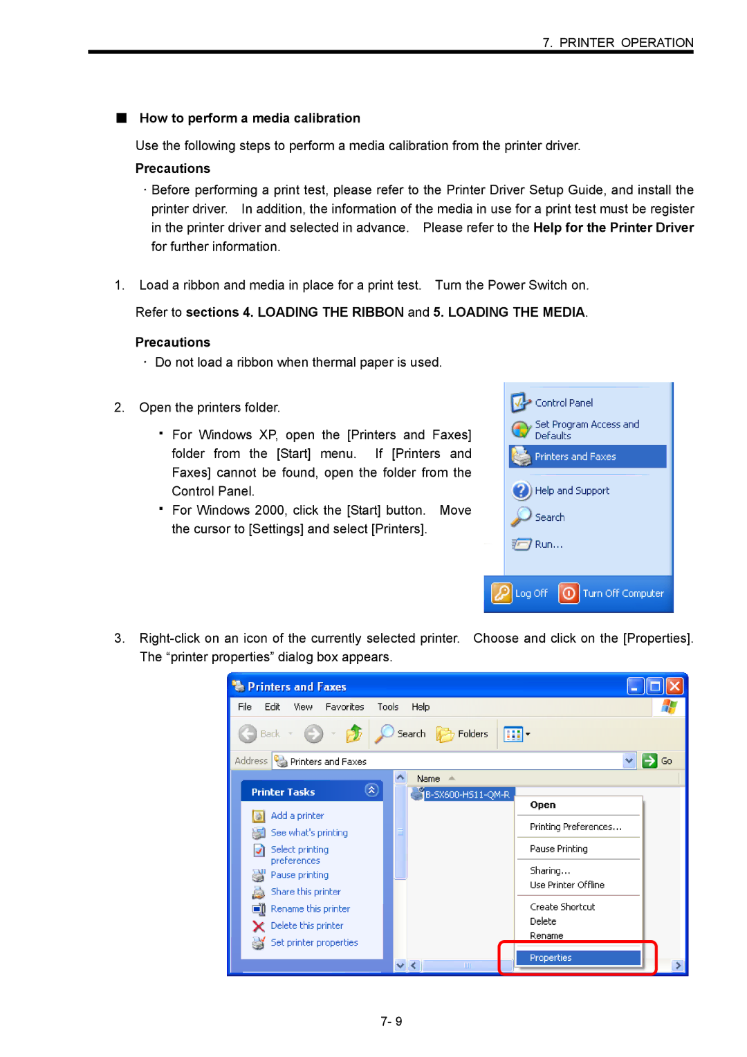 Toshiba B-SX600 manual How to perform a media calibration, Precautions 