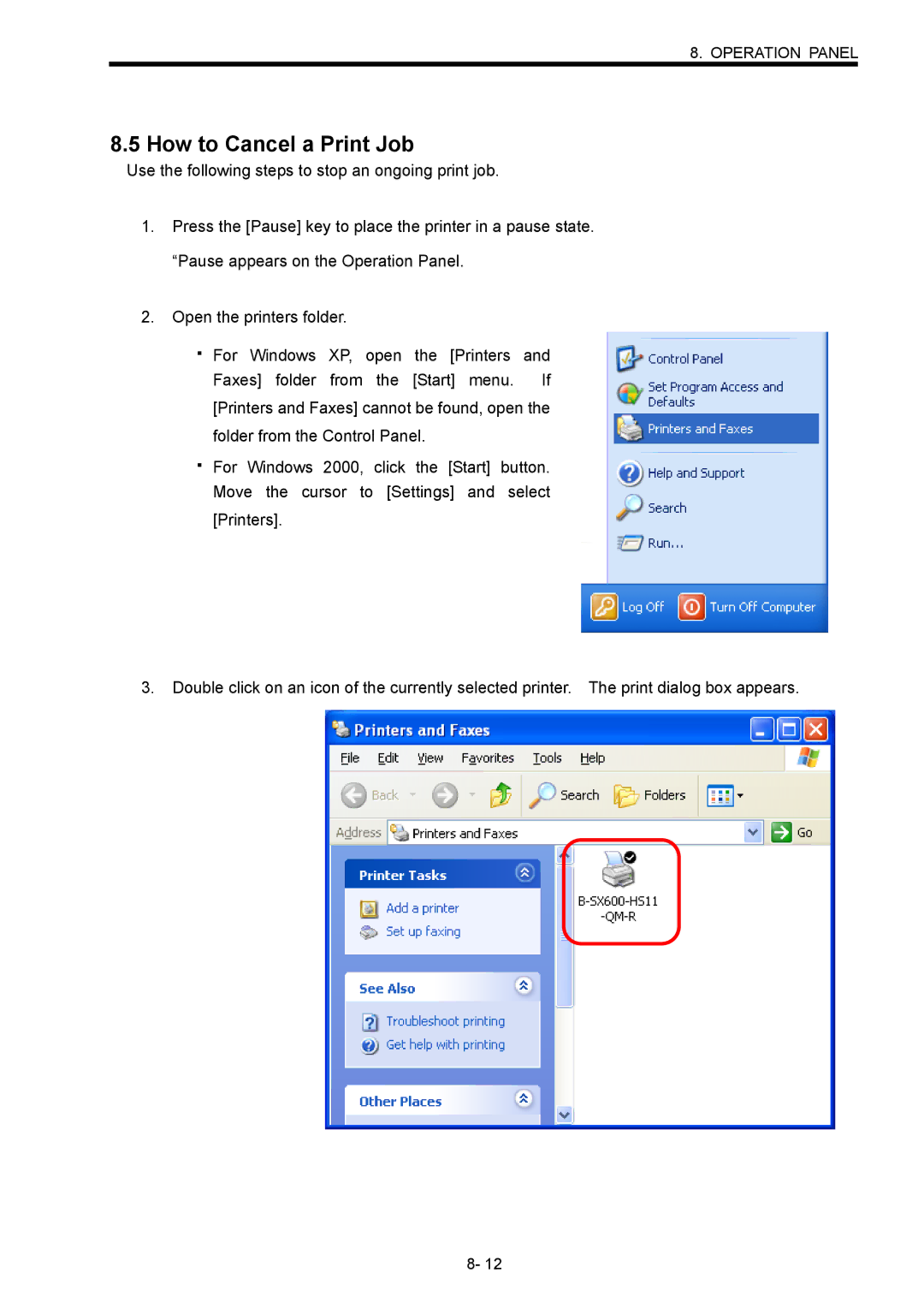 Toshiba B-SX600 manual How to Cancel a Print Job 