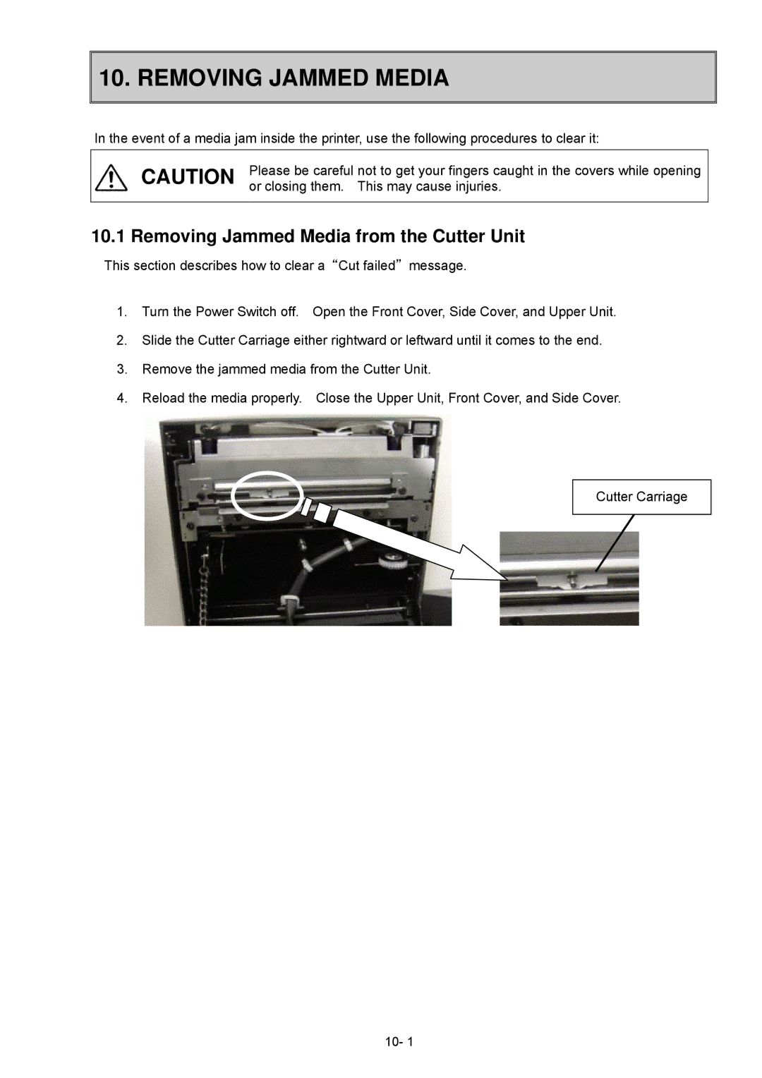 Toshiba B-SX600 manual Removing Jammed Media from the Cutter Unit 